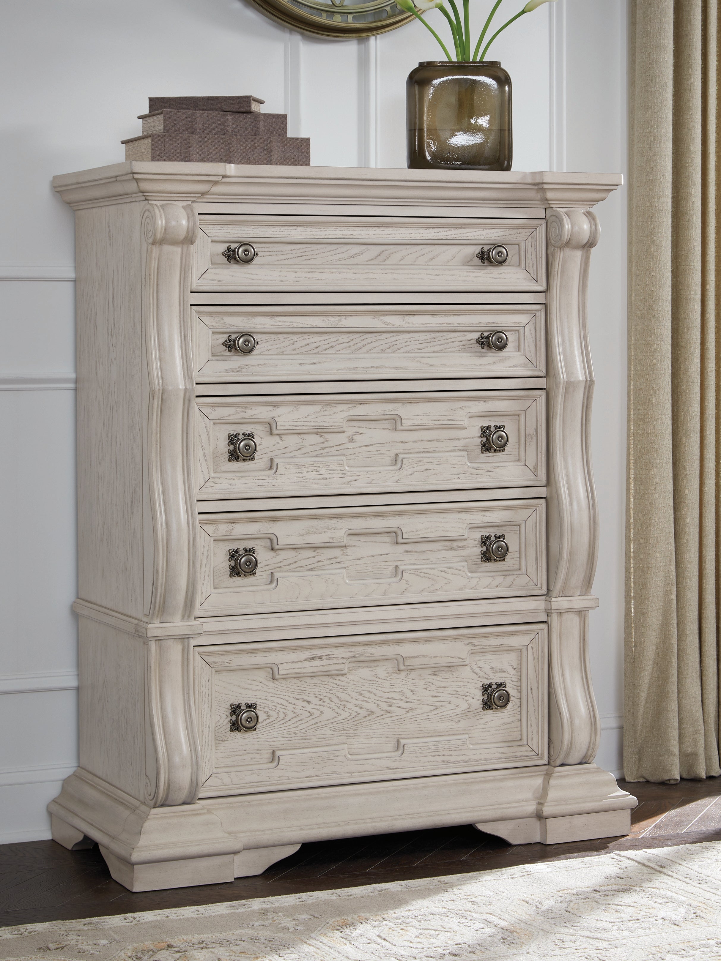 Prime Furniture - Ashley Furniture - Bruchandi Bedroom - Five Drawer Chest / Antique White - PCB948-46
