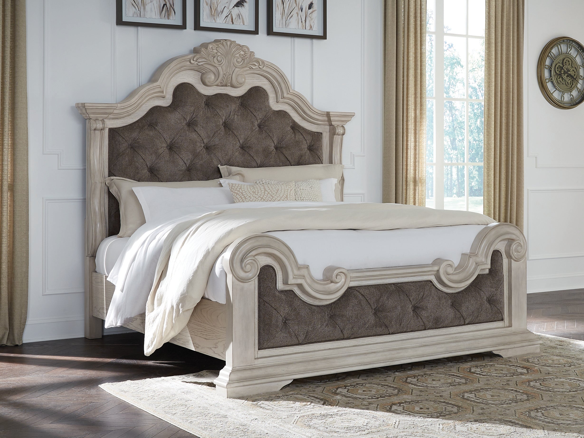 Prime Furniture - Ashley Furniture - Bruchandi Bedroom - King Upholstered Panel Bed / Antique White - PCB948B4