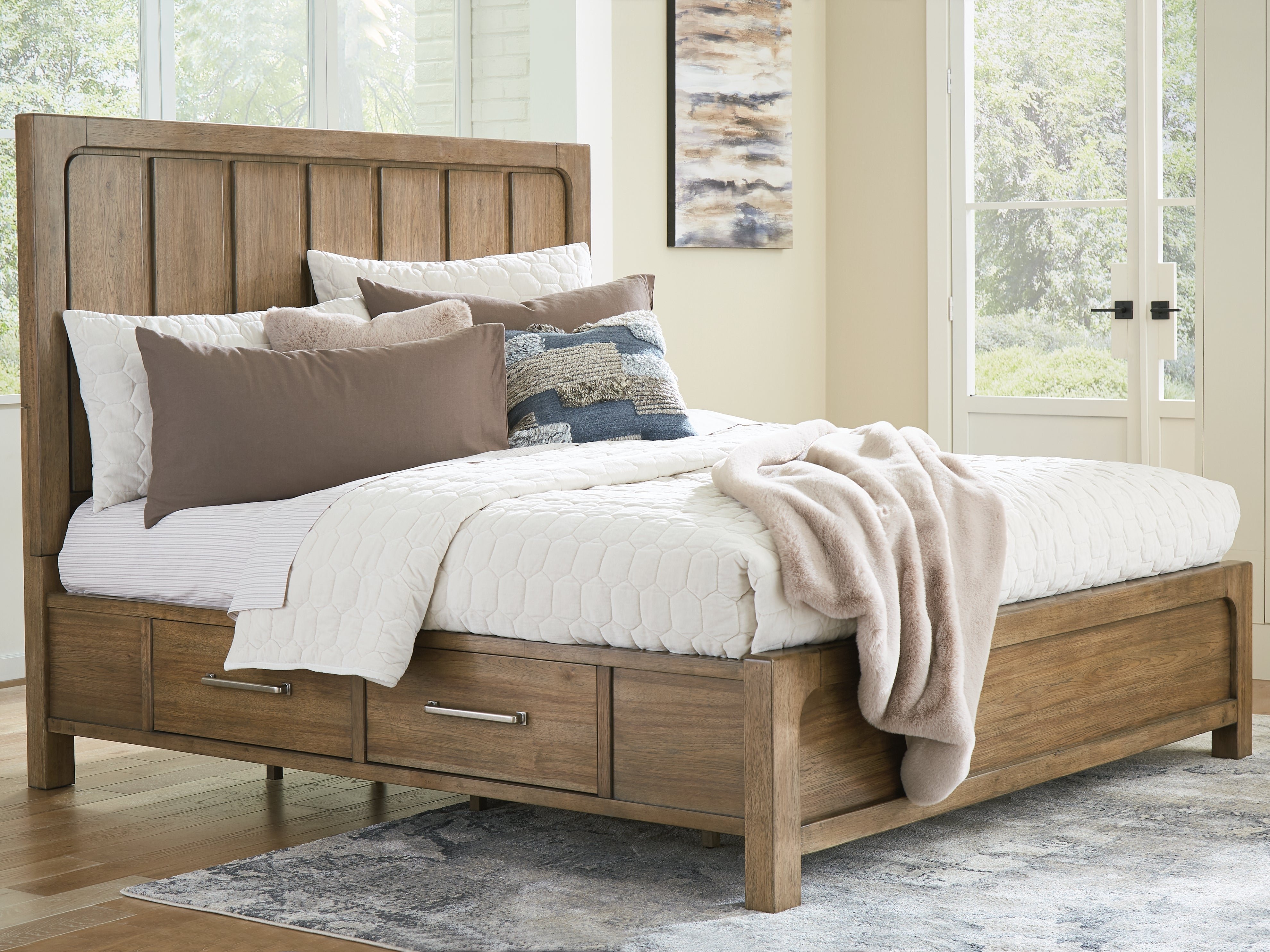 Prime Furniture - Ashley Furniture - Cabalynn Bedroom - King Panel Bed with Storage / Light Brown - B974B8