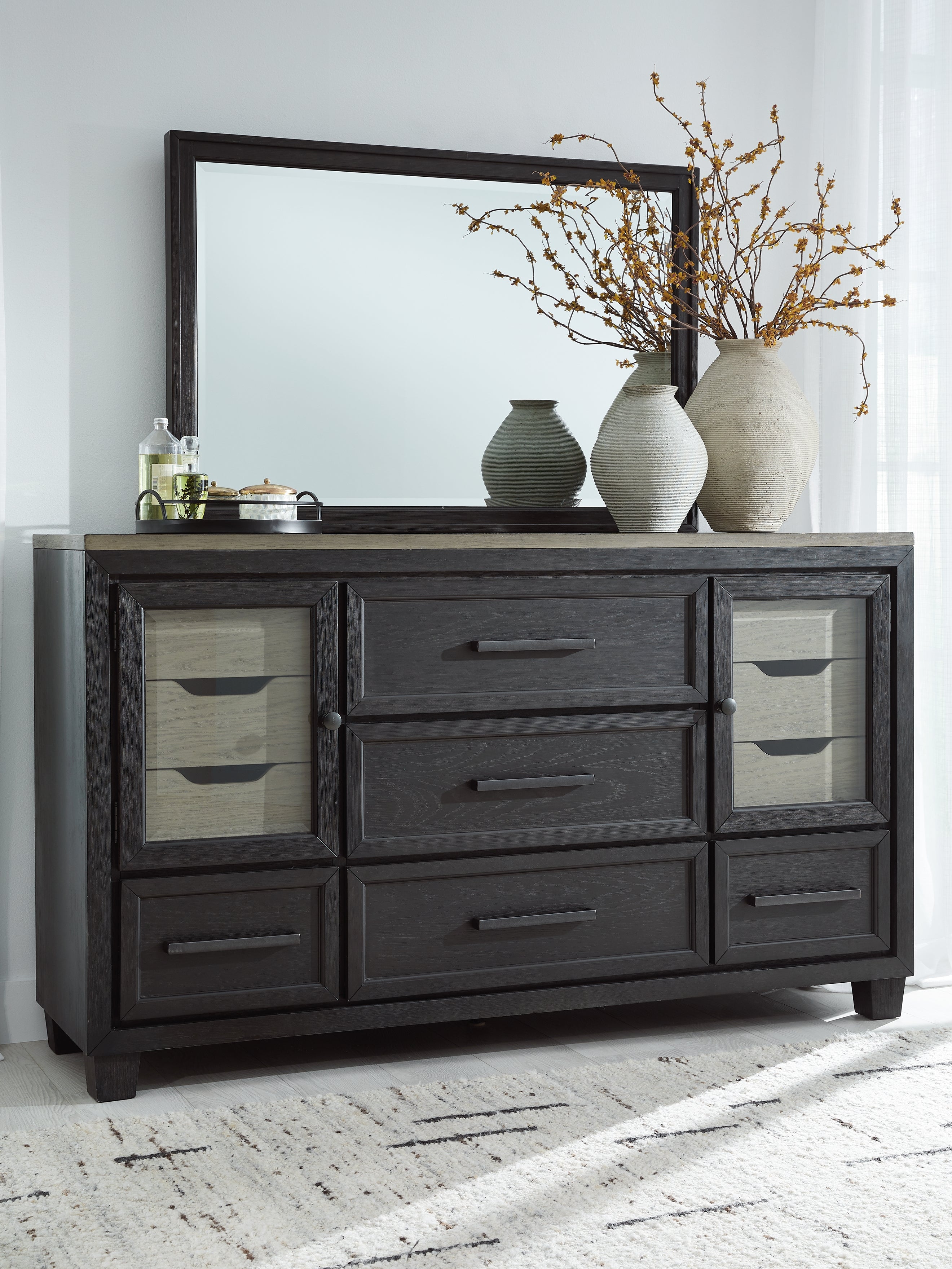 Prime Furniture - Ashley Furniture - Foyland Bedroom - Two Drawer Night Stand / Black/Brown - B989-92