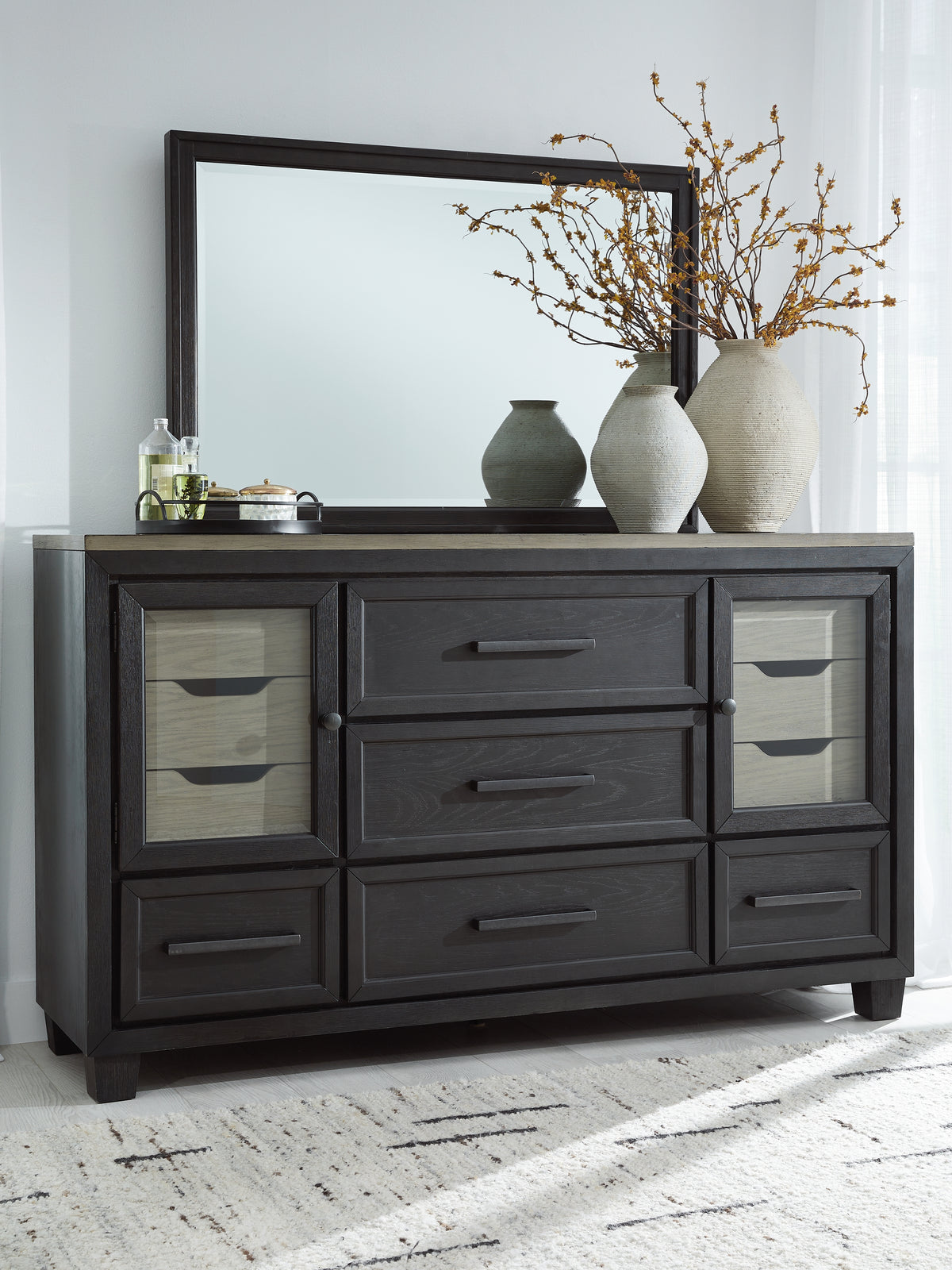 Prime Furniture - Ashley Furniture - Foyland Bedroom - Two Drawer Night Stand / Black/Brown - B989-92