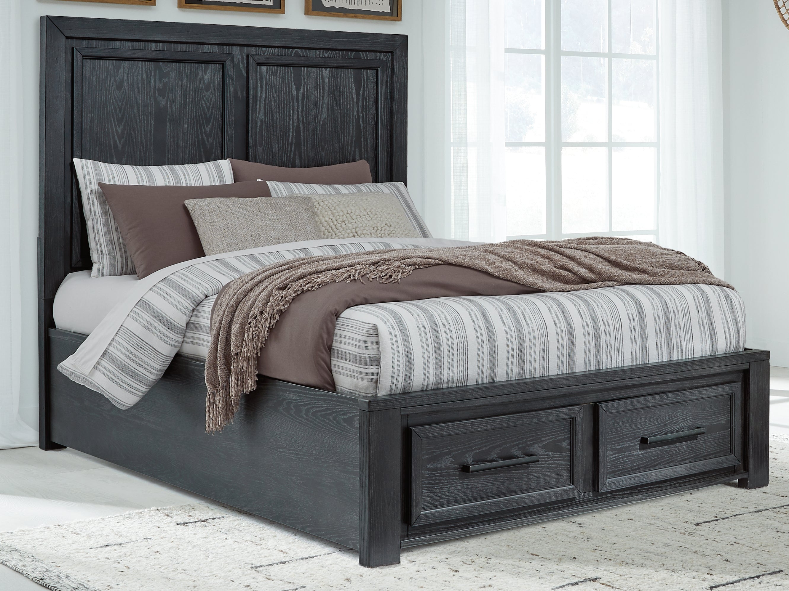 Prime Furniture - Ashley Furniture - Foyland Bedroom - Queen Panel Storage Bed / Black/Brown - B989B2