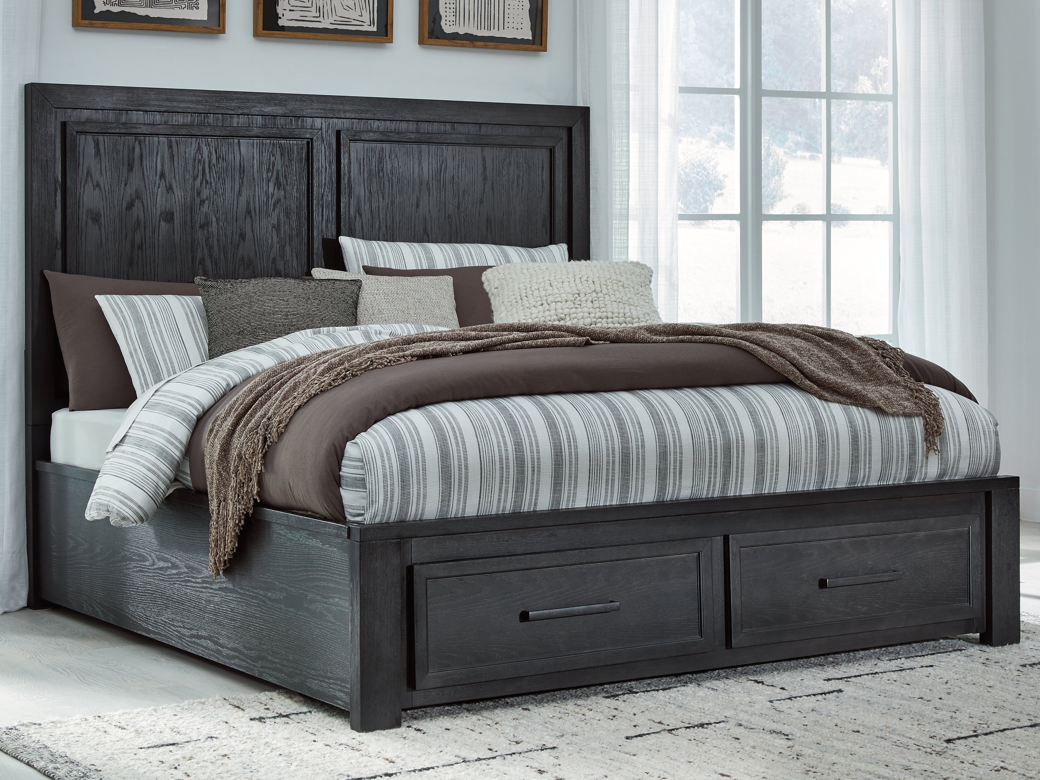 Prime Furniture - Ashley Furniture - Foyland Bedroom - California King Panel Storage Bed / Black/Brown - B989B5
