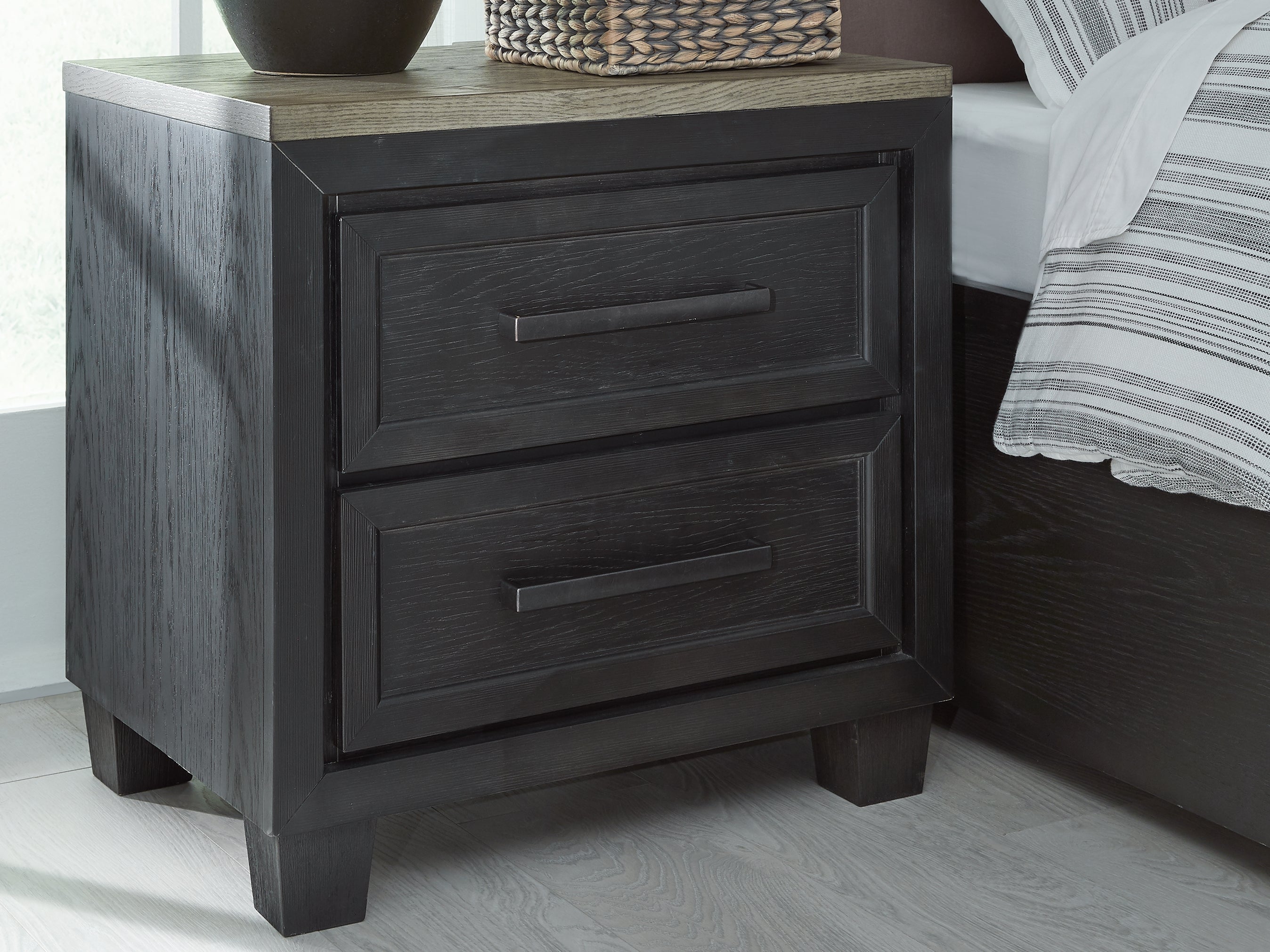 Prime Furniture - Ashley Furniture - Foyland Bedroom - Two Drawer Night Stand / Black/Brown - B989-92