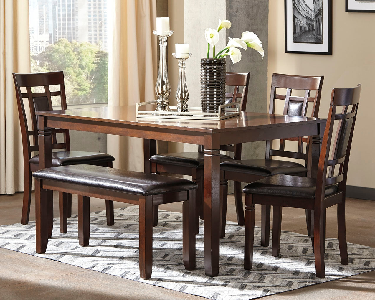 Prime Furniture - Ashley Furniture - Bennox Dining Room - Dining Room Table Set (6/CN) / Brown - D384-325
