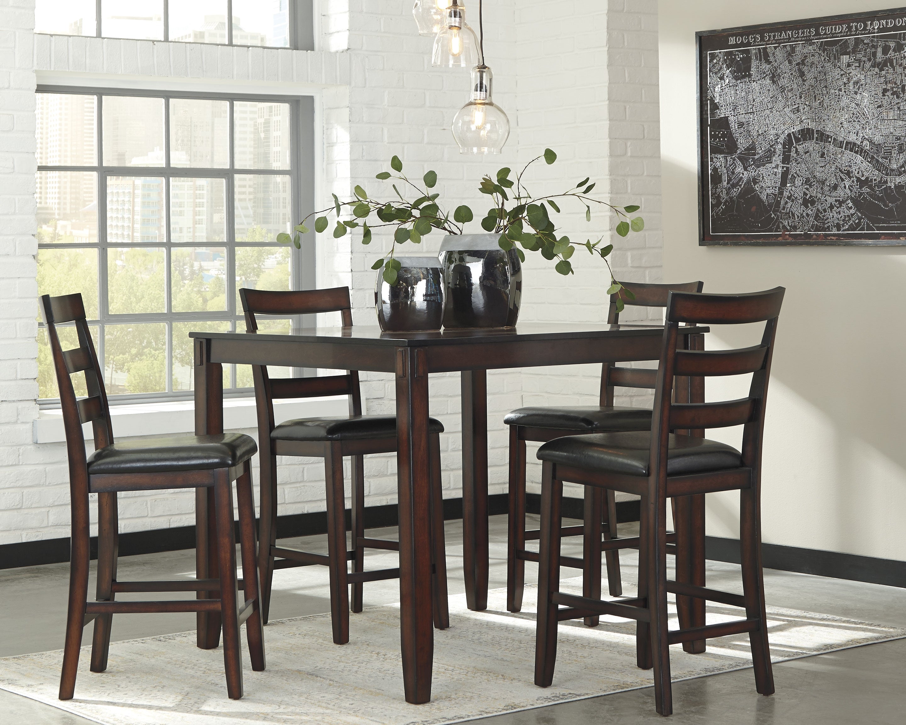 Prime Furniture - Ashley Furniture - Coviar Dining Room - DRM Counter Table Set (5/CN) / Brown - D385-223