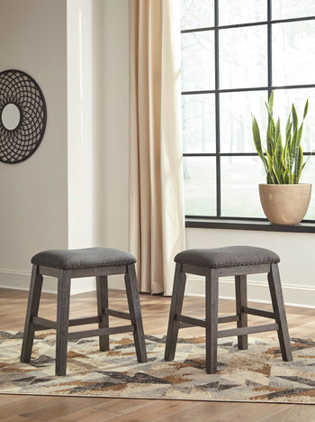 Prime Furniture - Ashley Furniture - Caitbrook Dining Room - Counter Height Upholstered Bar Stool (Set of 2) / Gray - D388-024X2