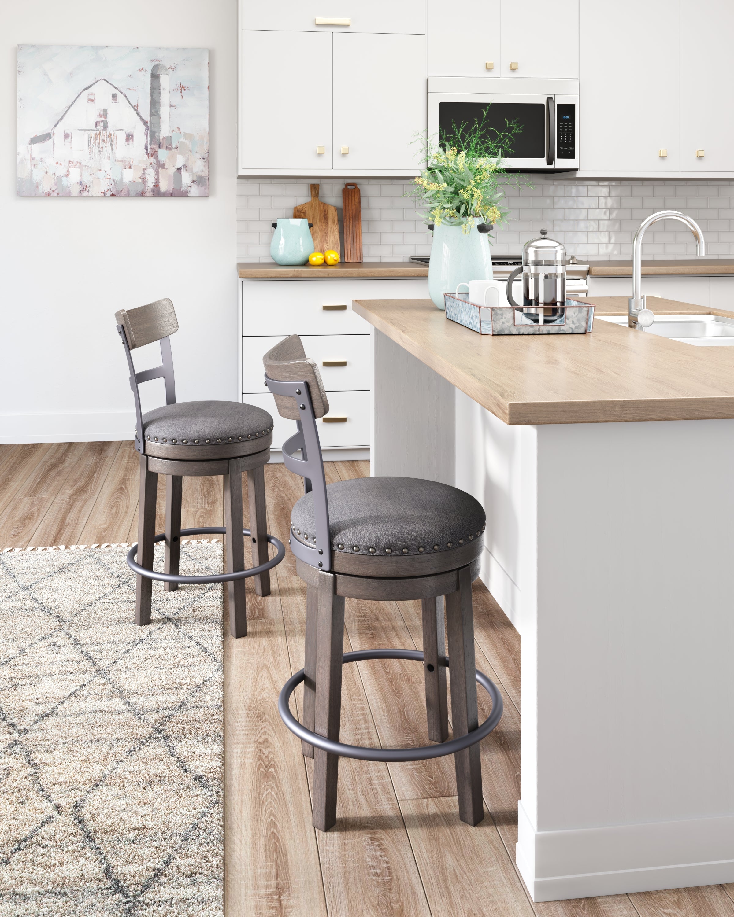 Prime Furniture - Ashley Furniture - Caitbrook Dining Room - UPH Swivel Barstool (1/CN) / Gray - D388-224