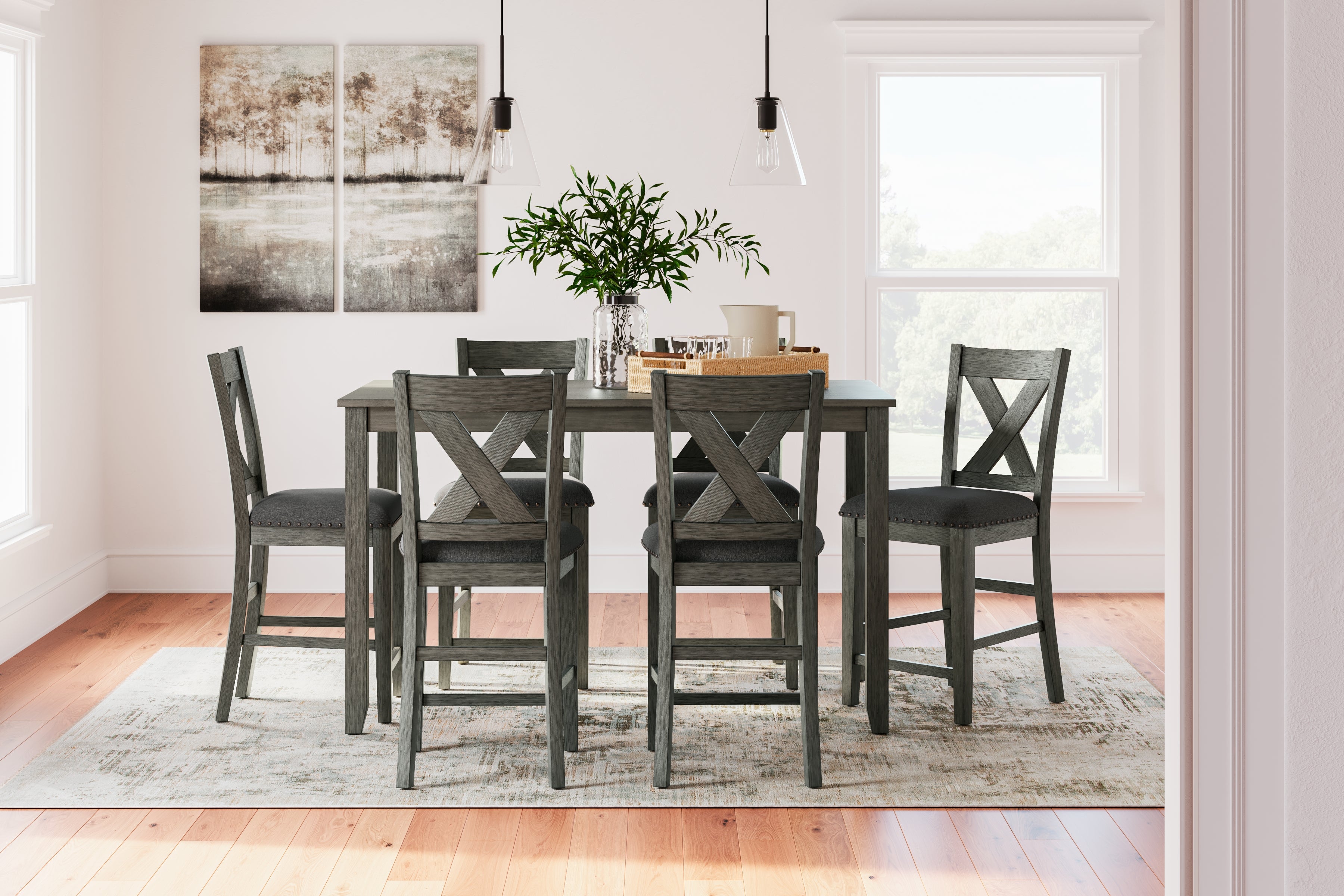 Prime Furniture - Ashley Furniture - Caitbrook Dining Room - RECT DRM Counter TBL Set(7/CN) / Gray - D388-423