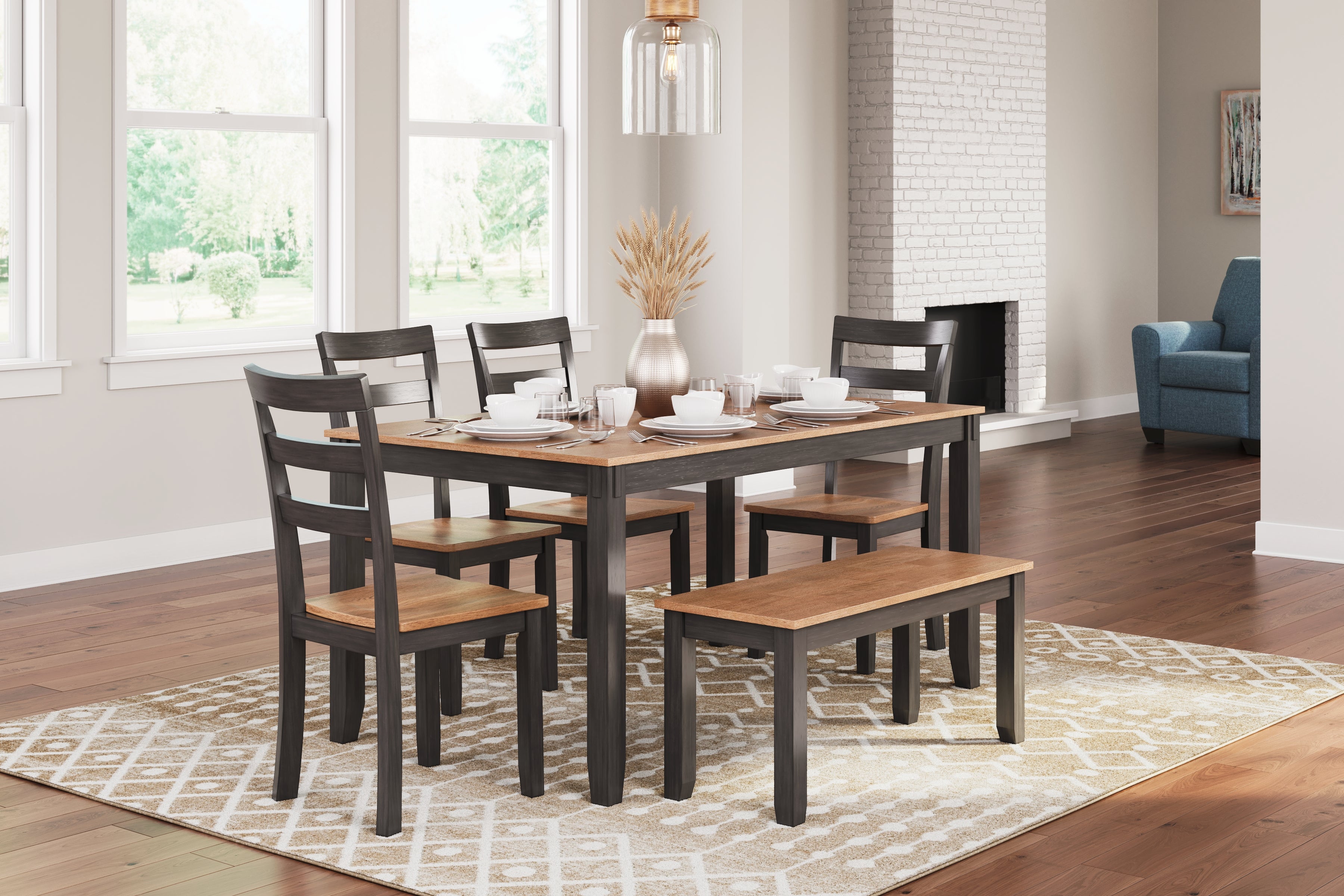 Prime Furniture - Ashley Furniture - Gesthaven Dining Room - Dining Room Table Set (6/CN) / Natural/Brown - D396-325