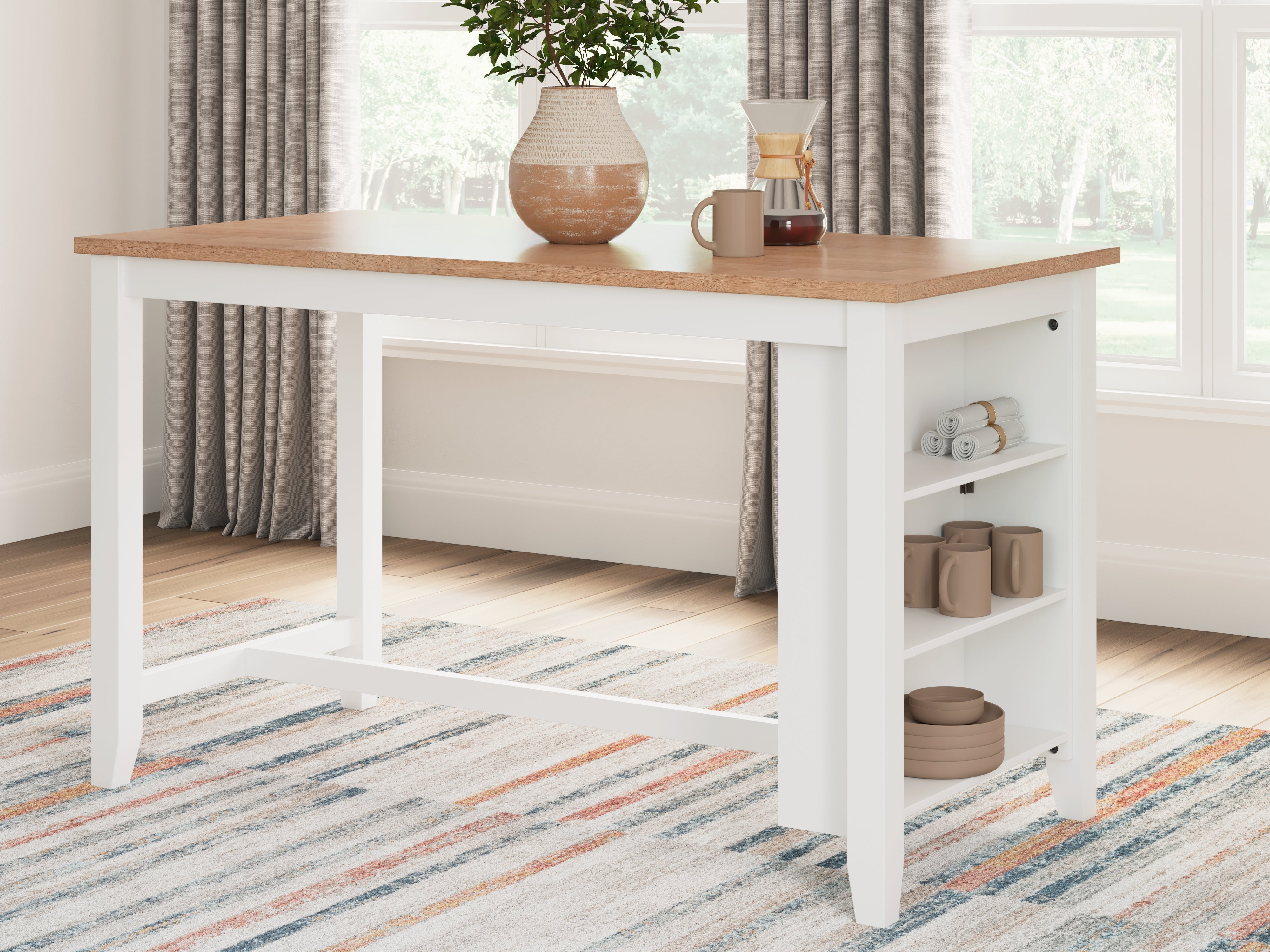 Prime Furniture - Ashley Furniture - Gesthaven Dining Room - RECT Dining Room Counter Table / Natural/White - D398-13