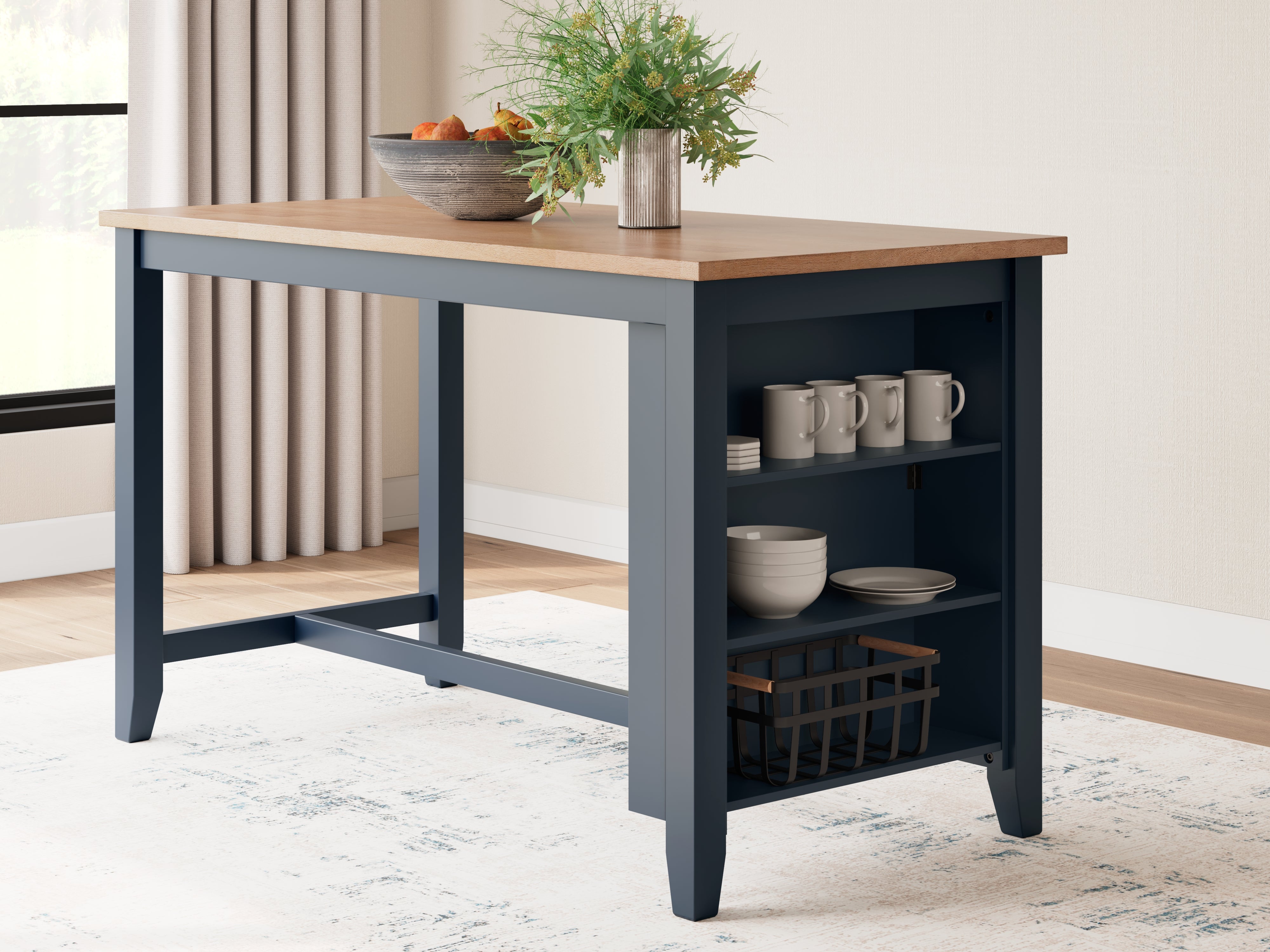 Prime Furniture - Ashley Furniture - Gesthaven Dining Room - RECT Dining Room Counter Table / Natural/Blue - D399-13