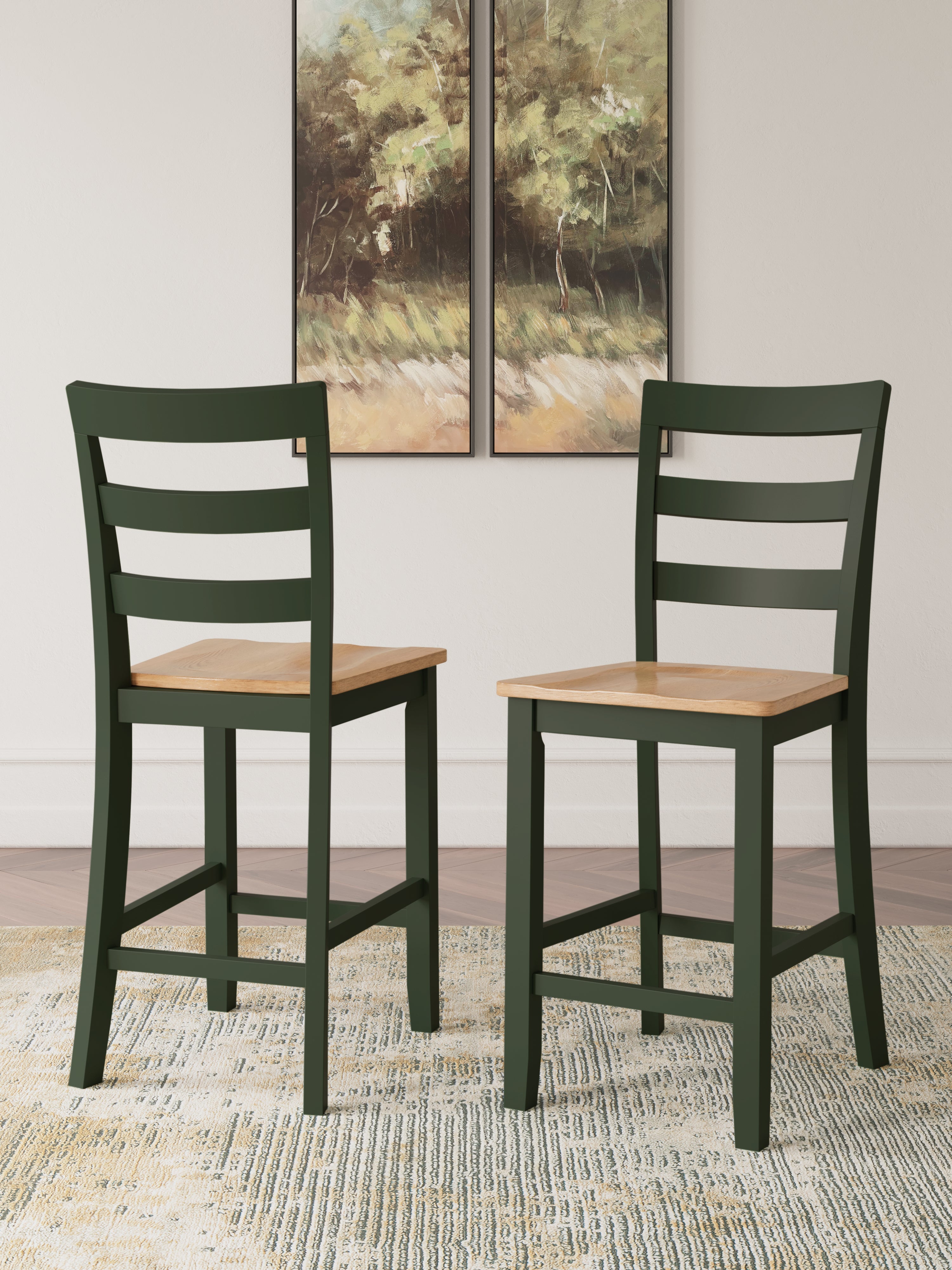 Prime Furniture - Ashley Furniture - Gesthaven Dining Room - Counter Height Barstool (Set of 2) / Natural/Green - D401-124X2
