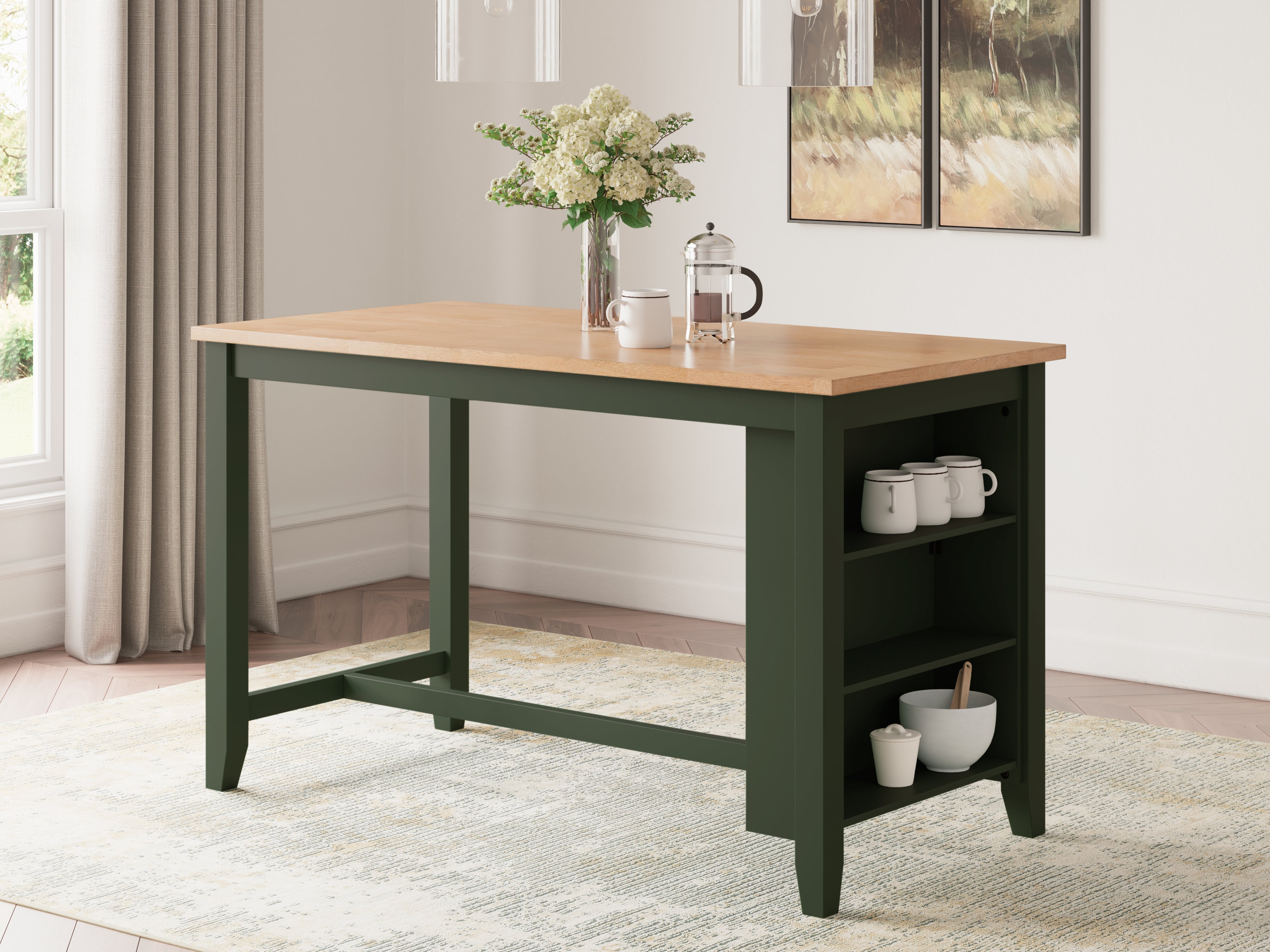 Prime Furniture - Ashley Furniture - Gesthaven Dining Room - RECT Dining Room Counter Table / Natural/Green - D401-13