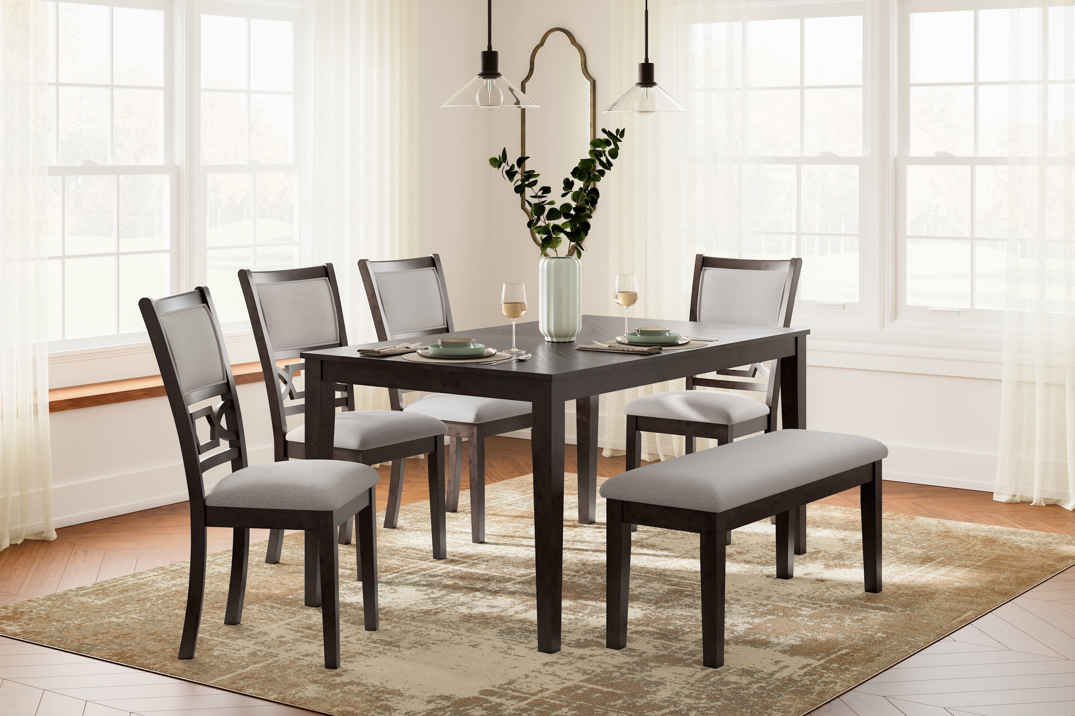 Prime Furniture - Ashley Furniture - Langwest Dining Room - Dining Room Table Set (6/CN) / Brown - D422-325