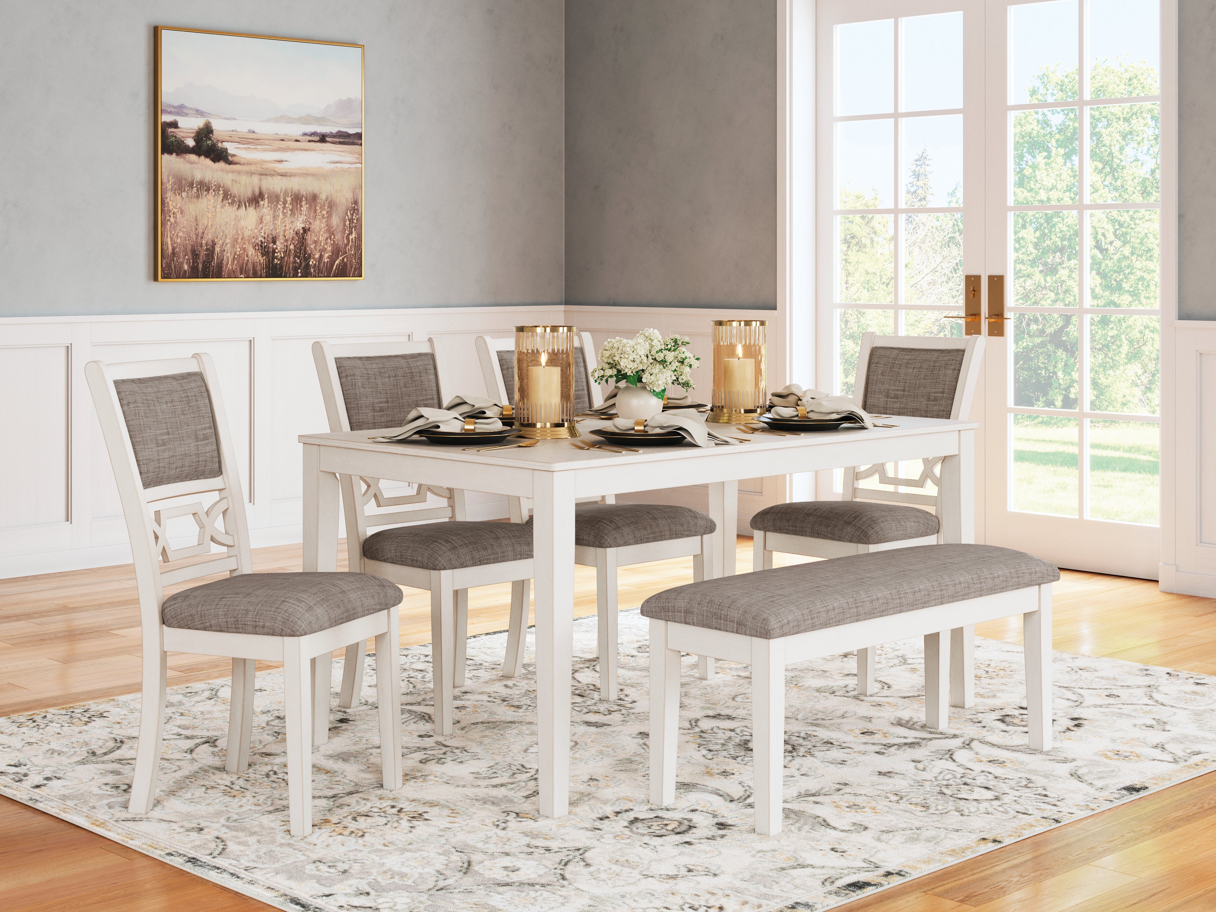 Prime Furniture - Ashley Furniture - Erinberg Dining Room - Dining Room Table Set (6/CN) / Antique White - D423-325
