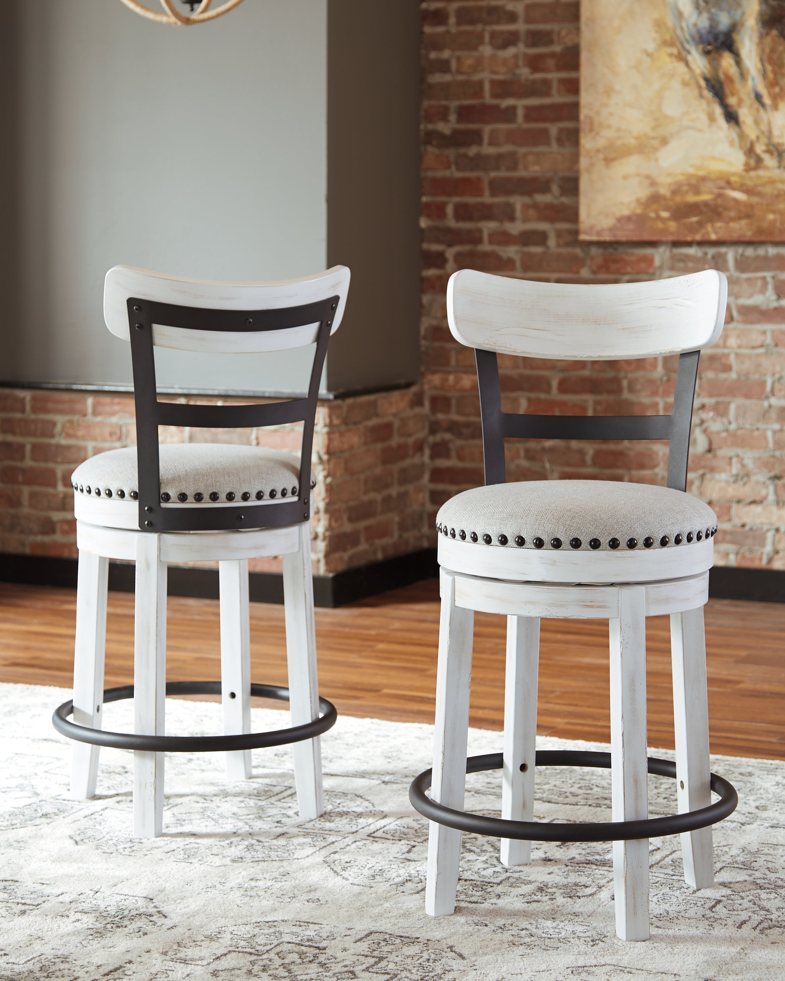 Prime Furniture - Ashley Furniture - Valebeck Dining Room - UPH Swivel Barstool (1/CN) / White - D546-524
