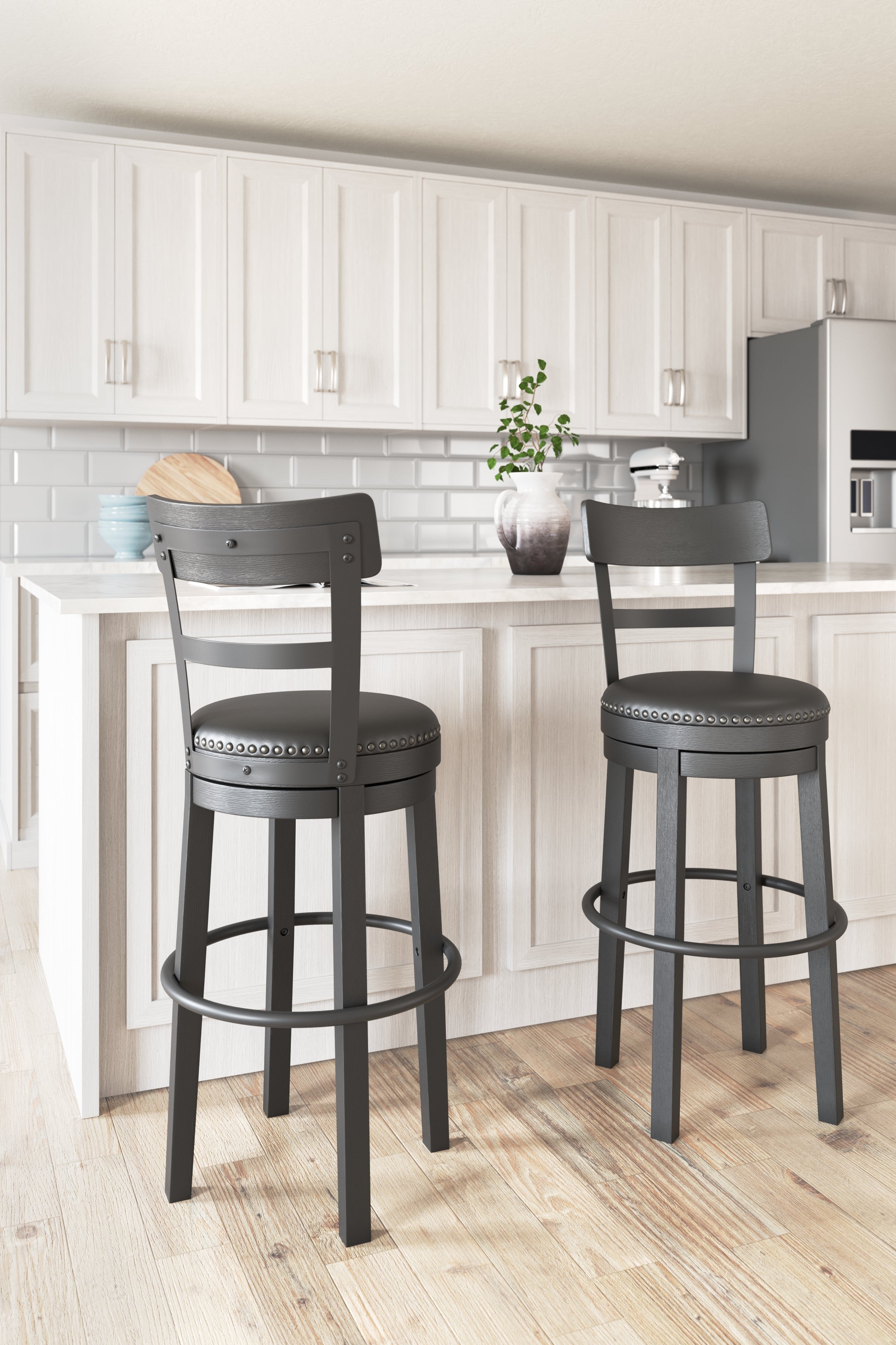 Prime Furniture - Ashley Furniture - Valebeck Dining Room - Tall UPH Swivel Barstool(1/CN) / Black - D546-630