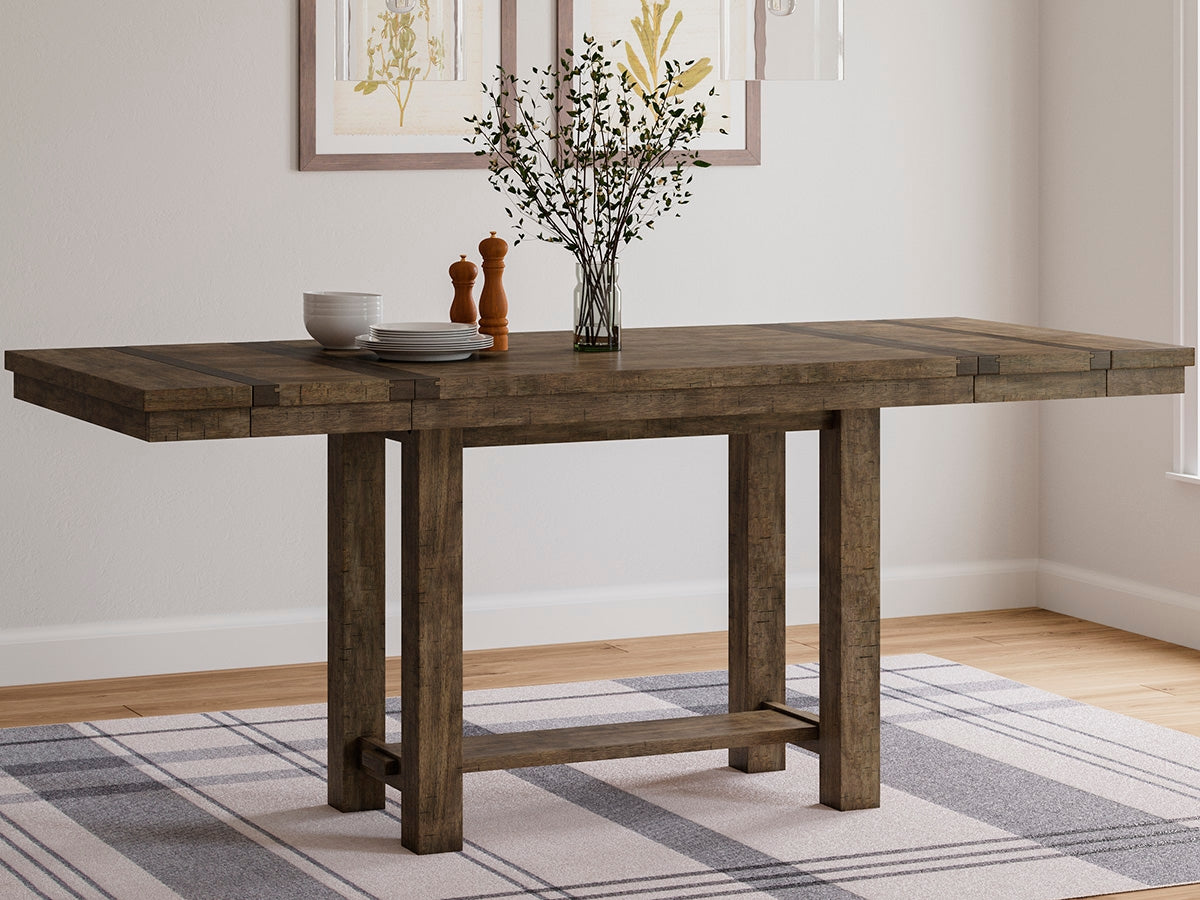 Prime Furniture - Ashley Furniture - Moriville Dining Room - RECT DRM Counter EXT Table / Grayish Brown / 36"W x 62/86"D x 36"H - D631-32