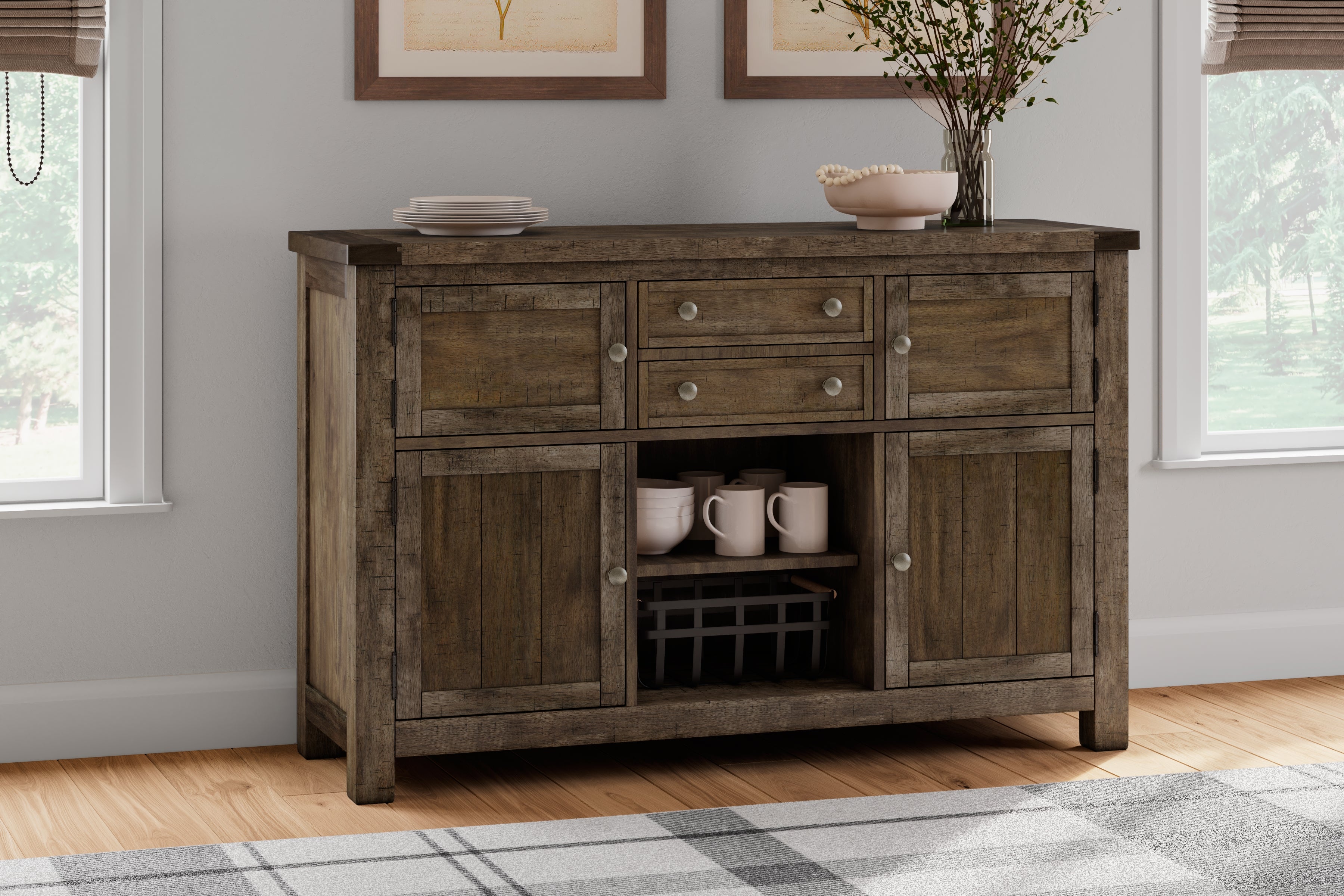 Prime Furniture - Ashley Furniture - Moriville Dining Room - Dining Room Server / Grayish Brown / 56"W x 18"D x 36"H - D631-60