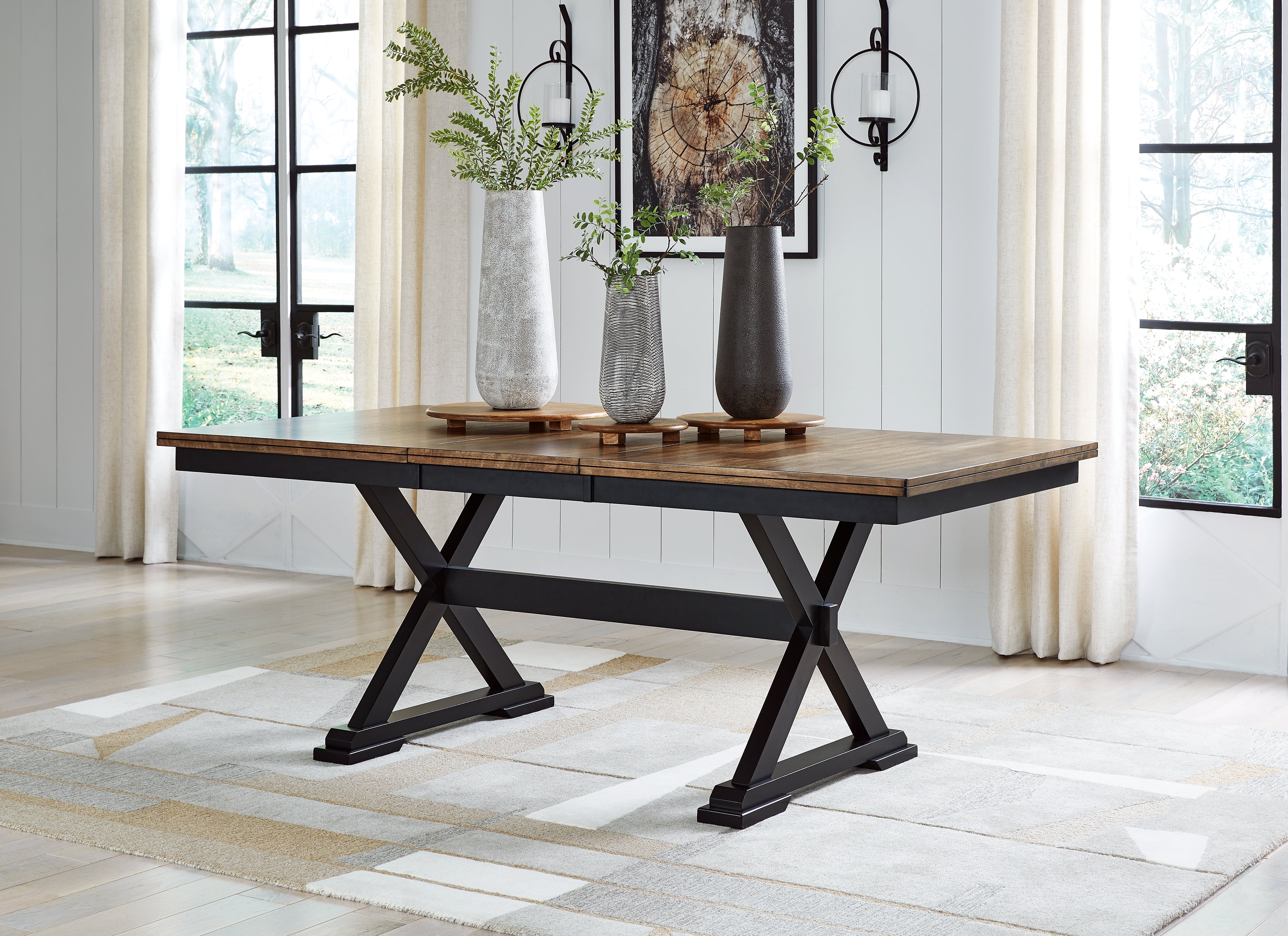 Prime Furniture - Ashley Furniture - Wildenauer Dining Room - RECT Dining Room EXT Table / Brown/Black / 40"W x 78"D x 30"H - D634-35