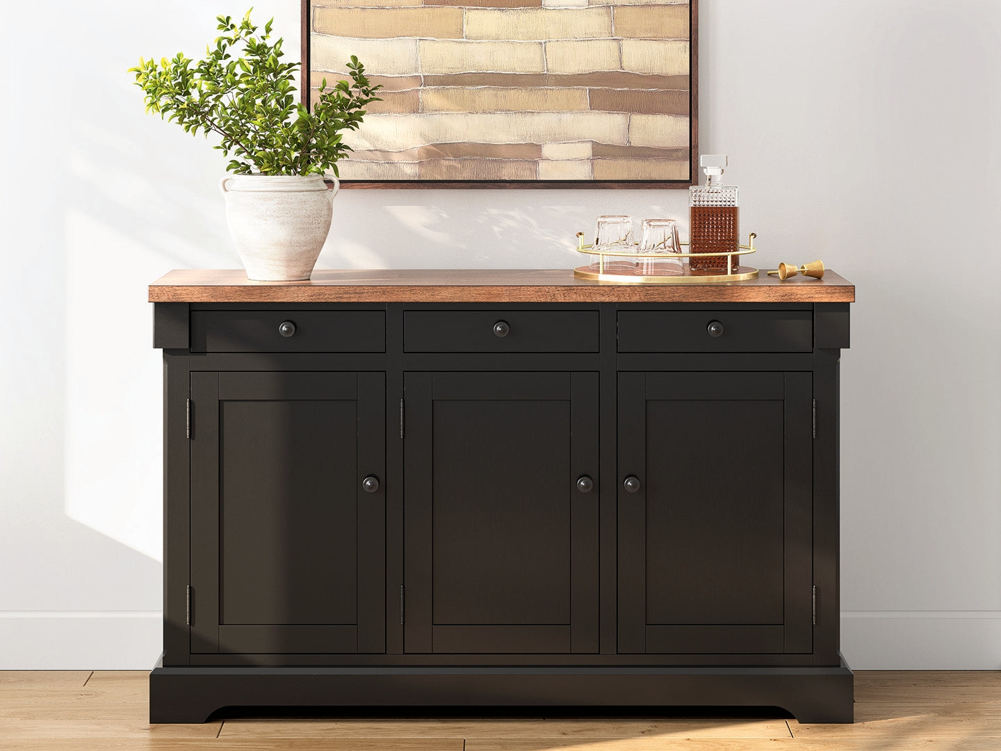 Prime Furniture - Ashley Furniture - Wildenauer Dining Room - Dining Room Buffet / Brown/Black / 59"W x 18"D x 37"H - D634-80
