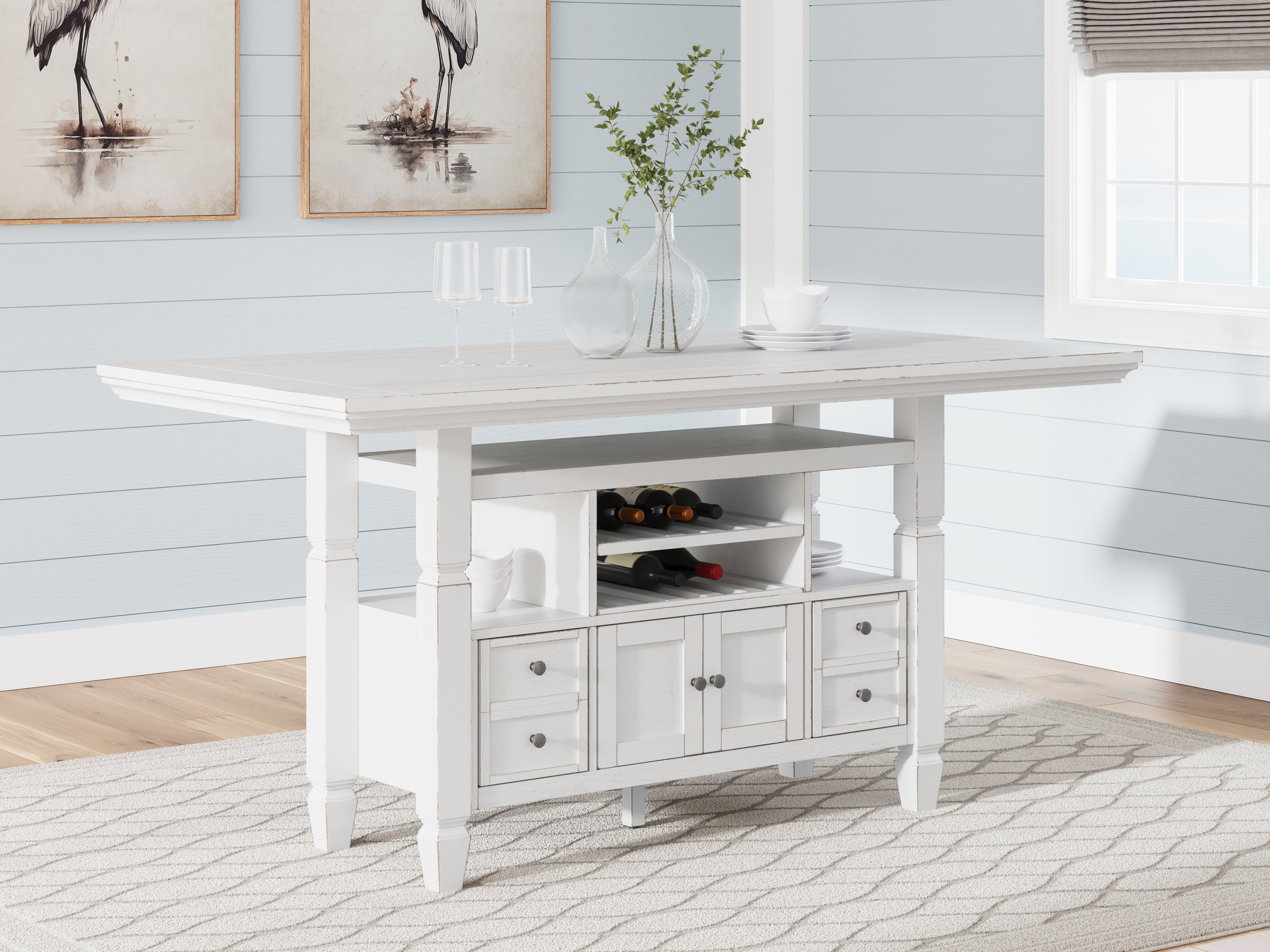Prime Furniture - Ashley Furniture - Robbinsdale Dining Room - Counter Height Dining Table / Antique White / 36"W x 72"D x 37"H - D642D7