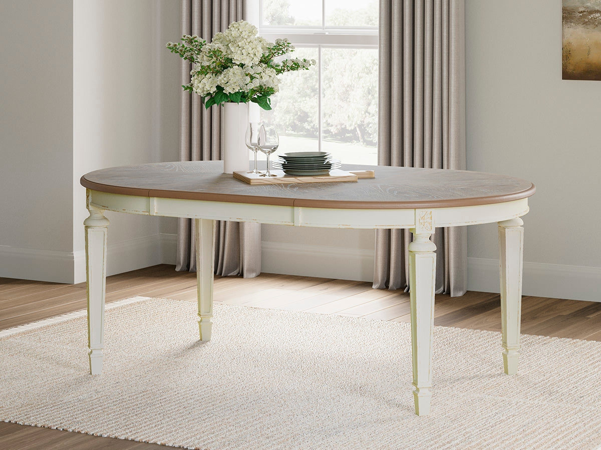 Prime Furniture - Ashley Furniture - Realyn Dining Room - Oval Dining Room EXT Table / Chipped White - D743-35