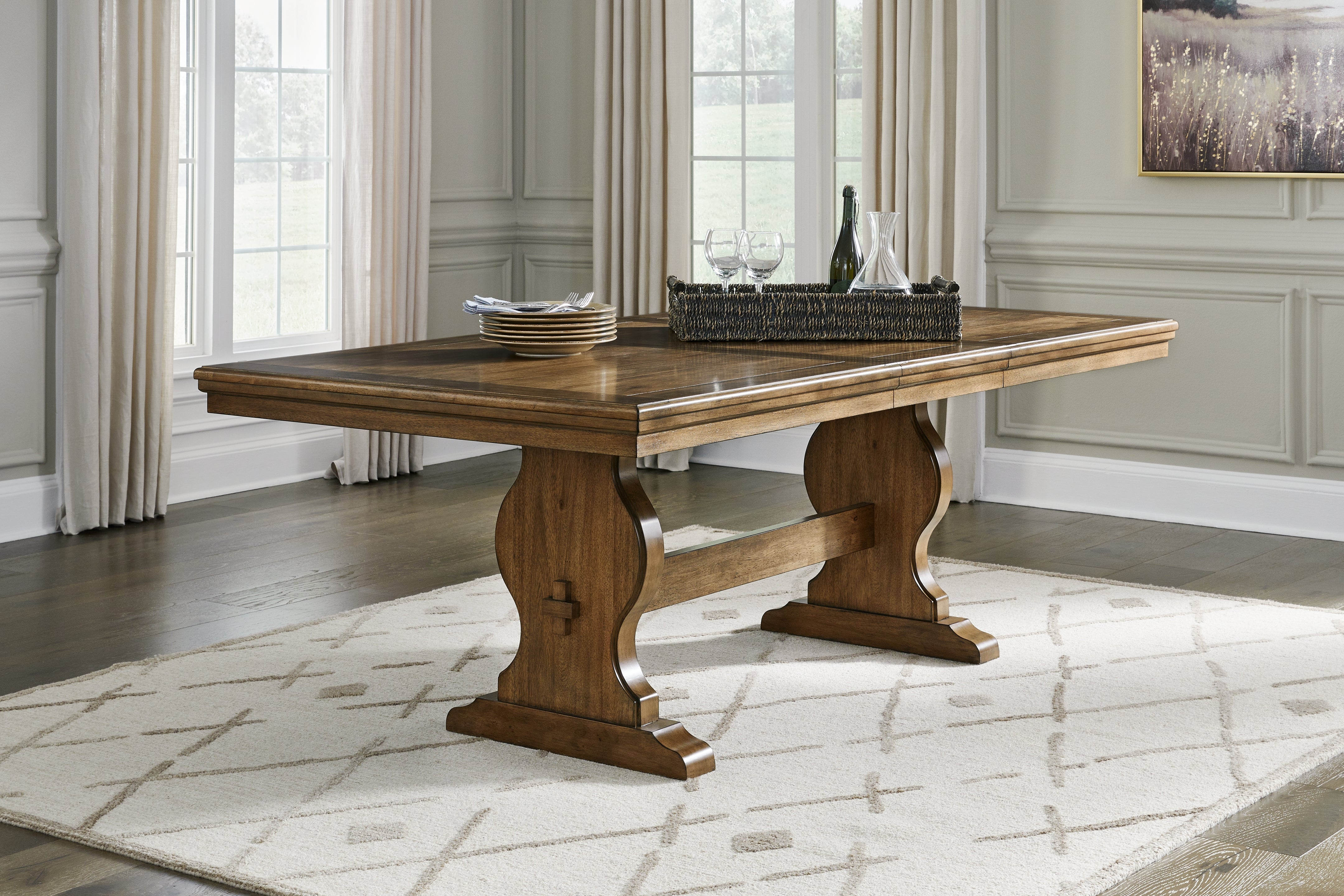 Prime Furniture - Ashley Furniture - Sturlayne Dining Room - RECT Dining Room EXT Table / Brown - D787-35