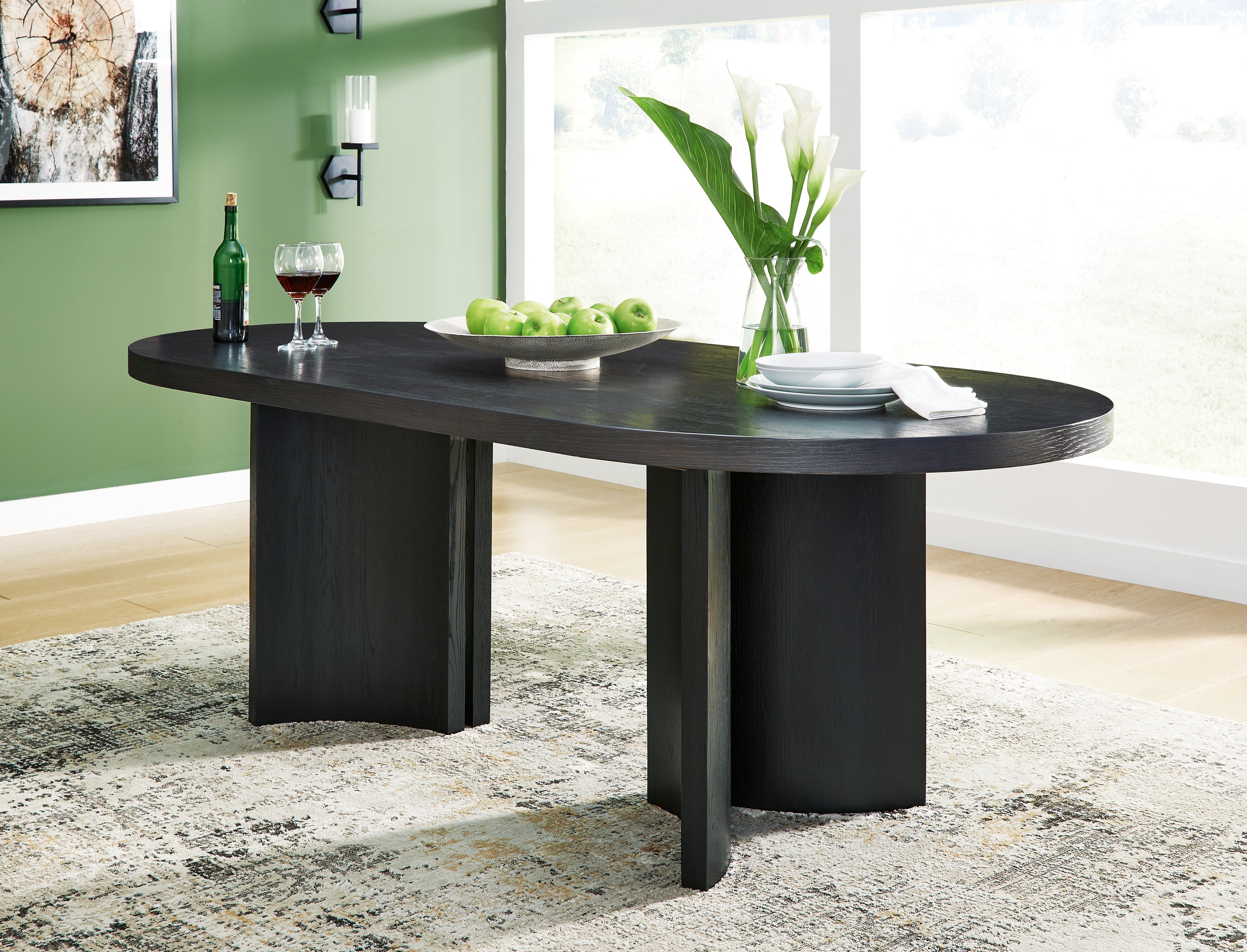 Prime Furniture - Ashley Furniture - Rowanbeck Dining Room - Oval Dining Room Table / Black - D821-25
