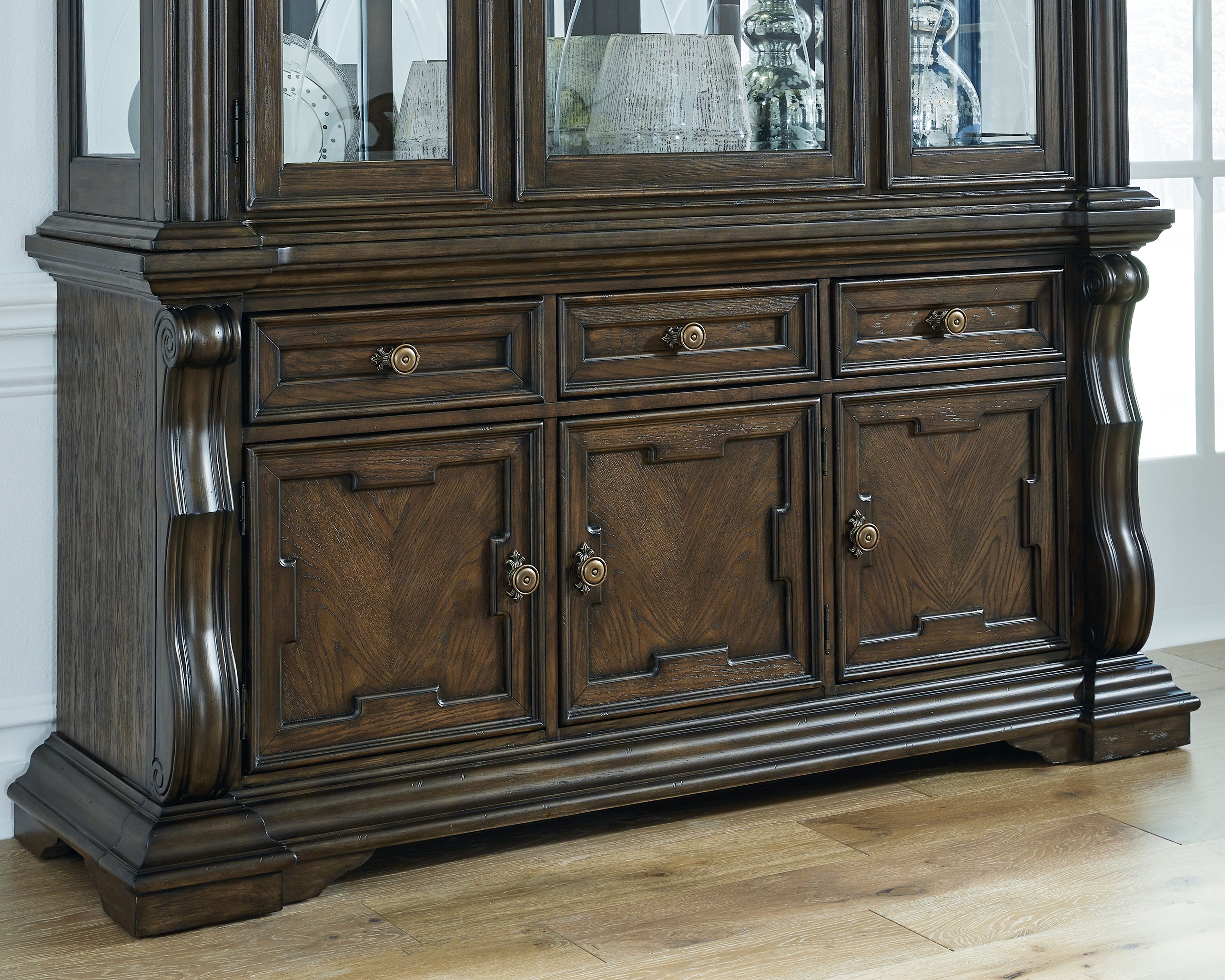 Prime Furniture - Ashley Furniture - Maylee Dining Room - Dining Room Buffet / Dark Brown / 72"W x 21"D x 34"H - D947-80