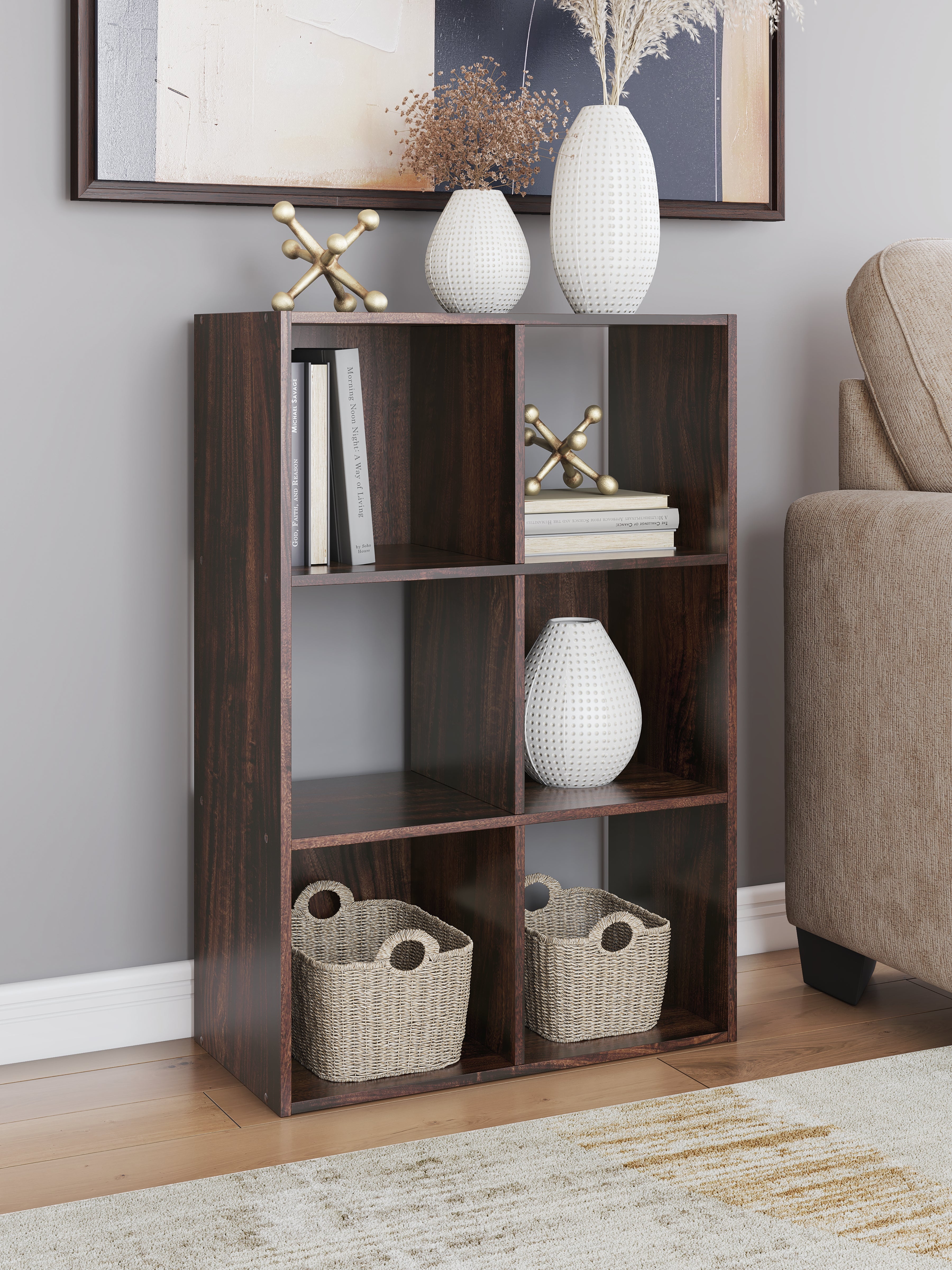 Prime Furniture - Ashley Furniture - Glosmount Six Cube Organizer - Six Cube Organizer / Cherry/Light Brown - EA1055-3X2