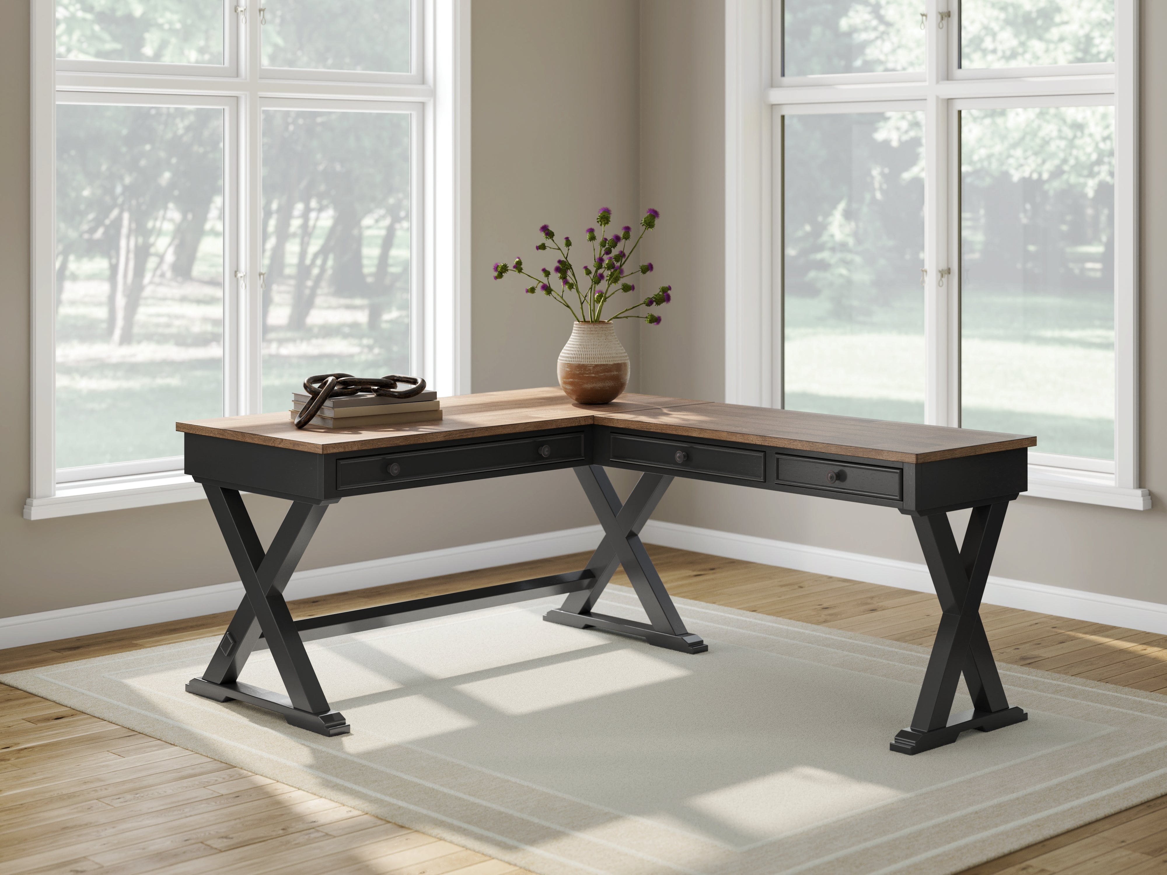 Prime Furniture - Ashley Furniture - Wildenauer Office Desk - Home Office Desk / Brown/Black - H664H2