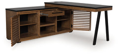 Prime Furniture - Ashley Furniture - Kallari Office Desk - Credenza with Desk Return / Warm Brown/Black - H737H1