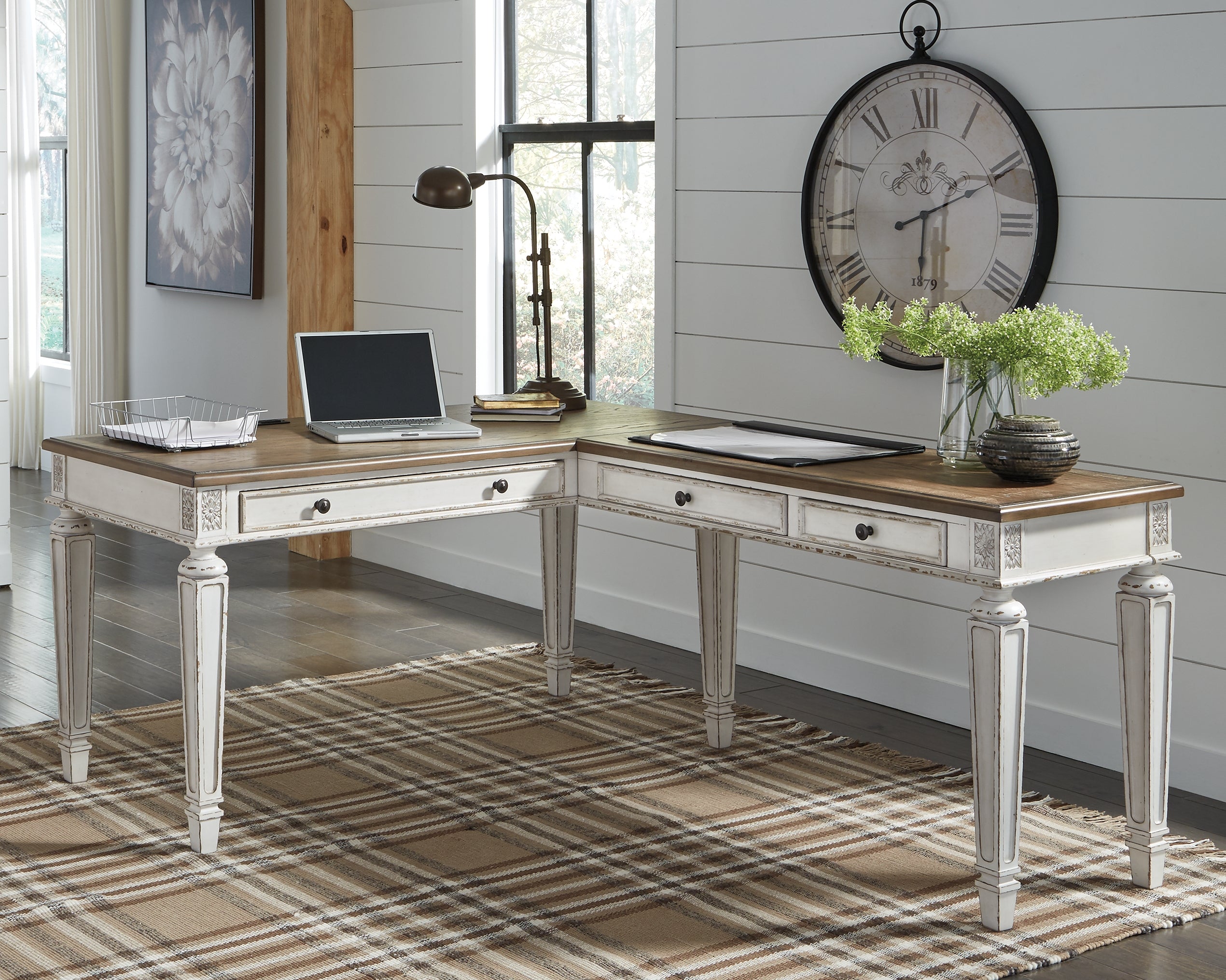 Prime Furniture - Ashley Furniture - Realyn Office Desk - 2-Piece Home Office Desk / White/Brown - H743H1