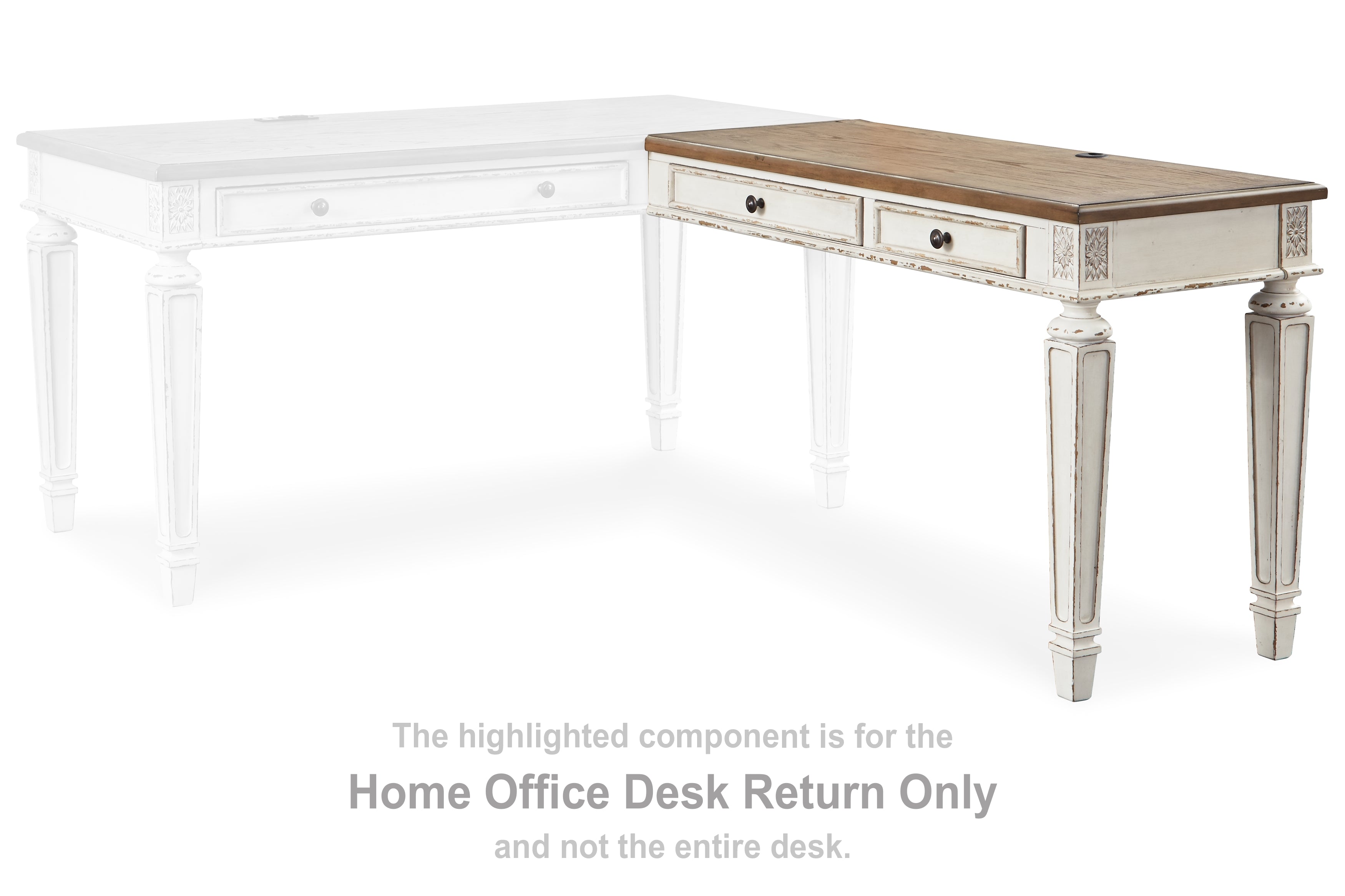 Prime Furniture - Ashley Furniture - Realyn Office Desk - Home Office Desk Return / White/Brown - H743-34R