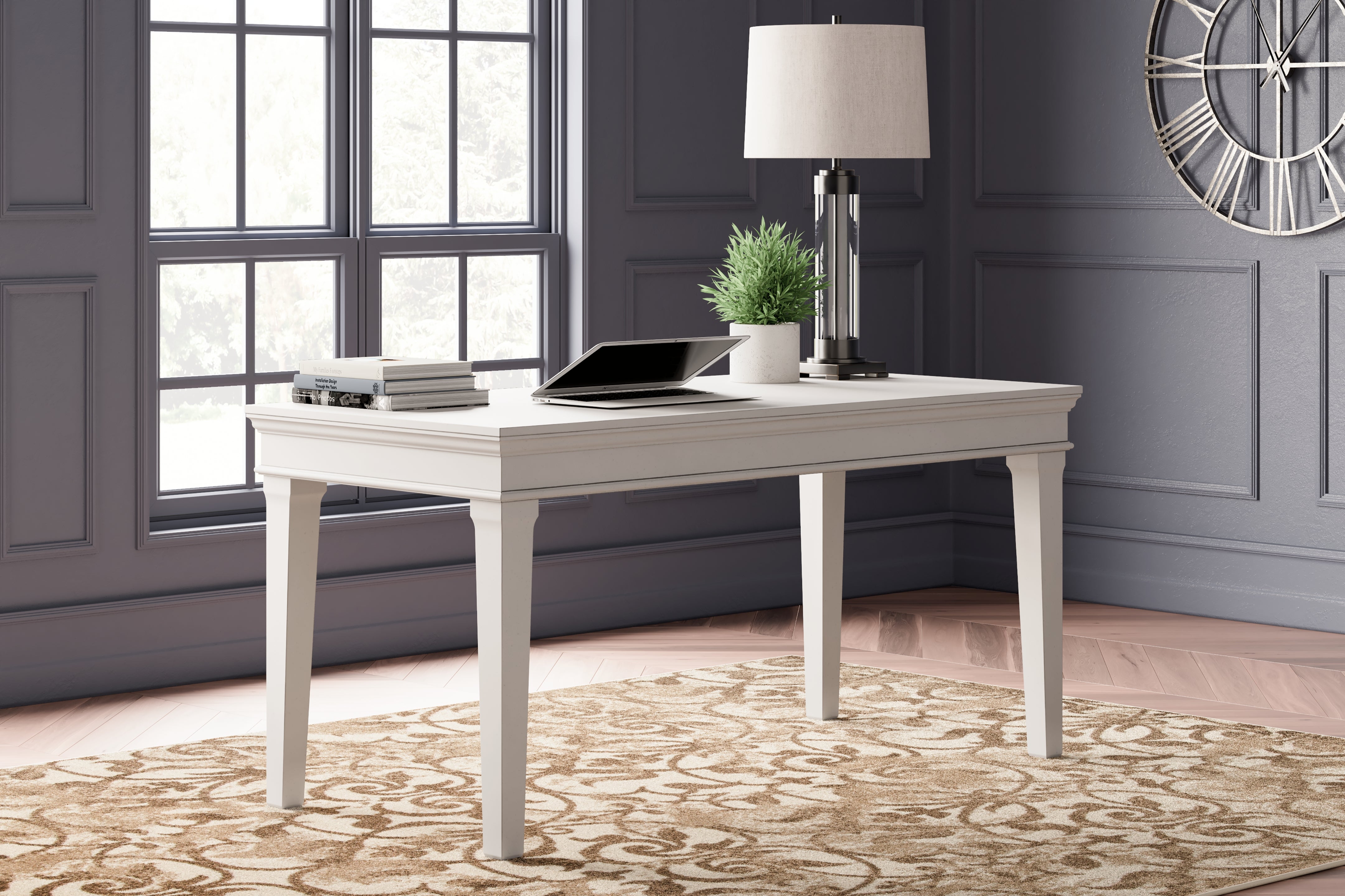 Prime Furniture - Ashley Furniture - Kanwyn Office Desk - Home Office Desk / Whitewash - H777-44