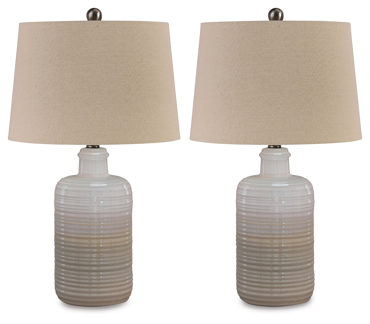 Prime Furniture - Ashley Furniture - Marnina Lighting - Ceramic Table Lamp (Set of 2) / Taupe - L121854