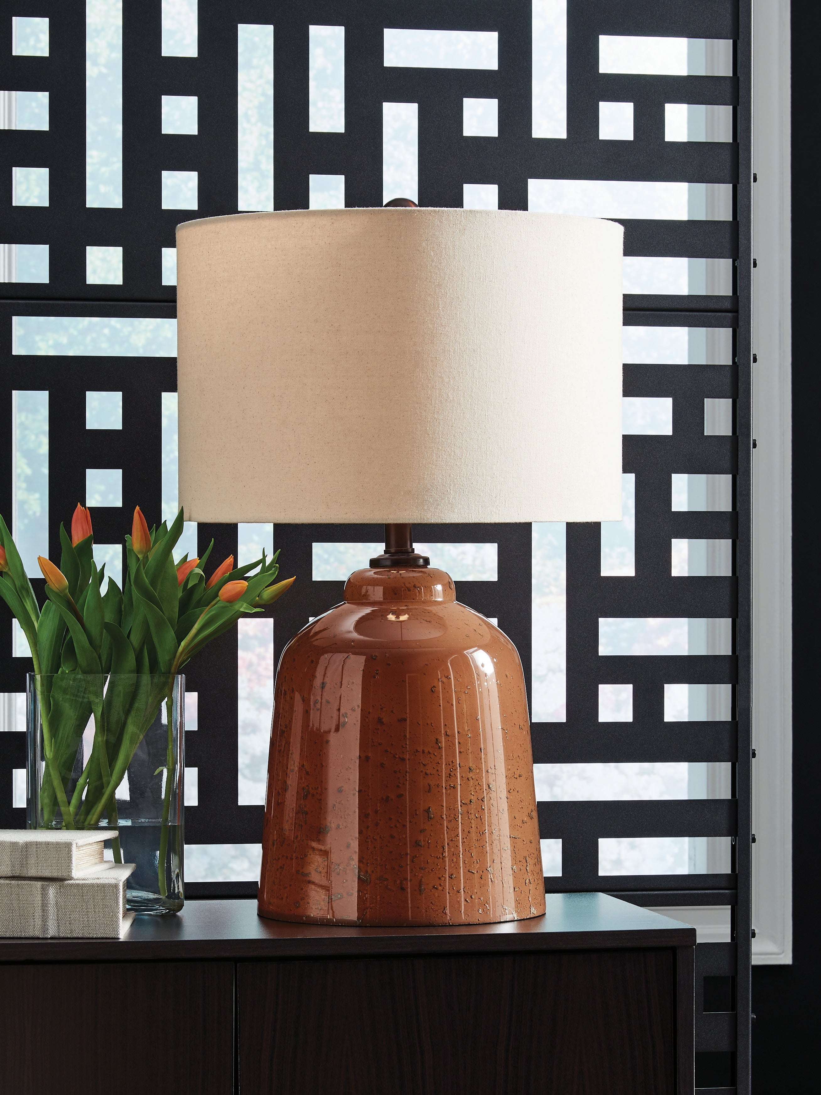 Prime Furniture - Ashley Furniture - Aaleahya Lighting - Glass Table Lamp (1/CN) / Rust - L430904