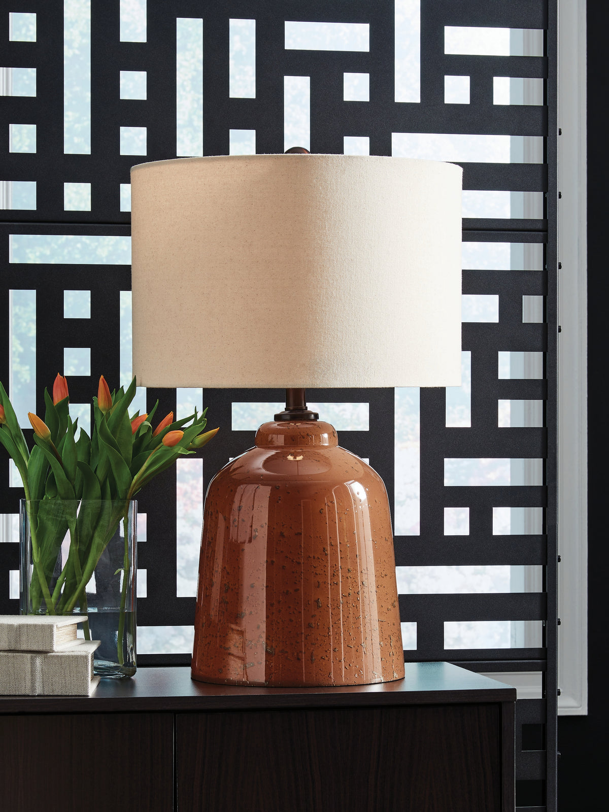Prime Furniture - Ashley Furniture - Aaleahya Lighting - Glass Table Lamp (1/CN) / Rust - L430904