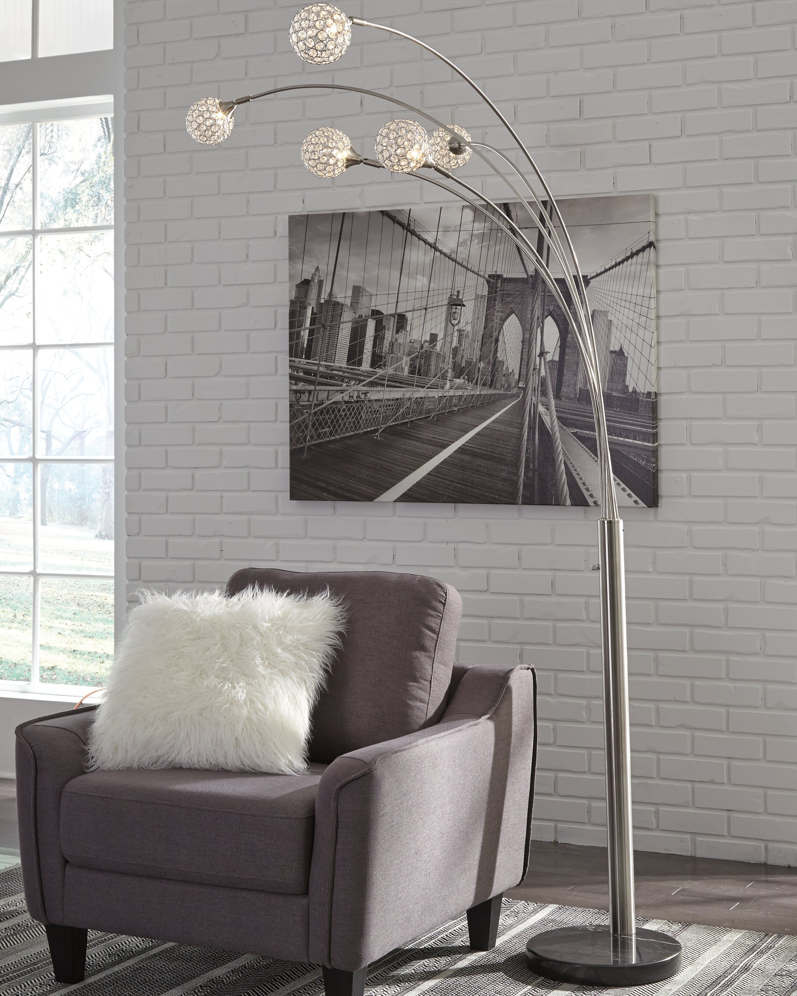 Prime Furniture - Ashley Furniture - Winter Lighting - Metal Arc Lamp (1/CN) / Silver Finish - L725089