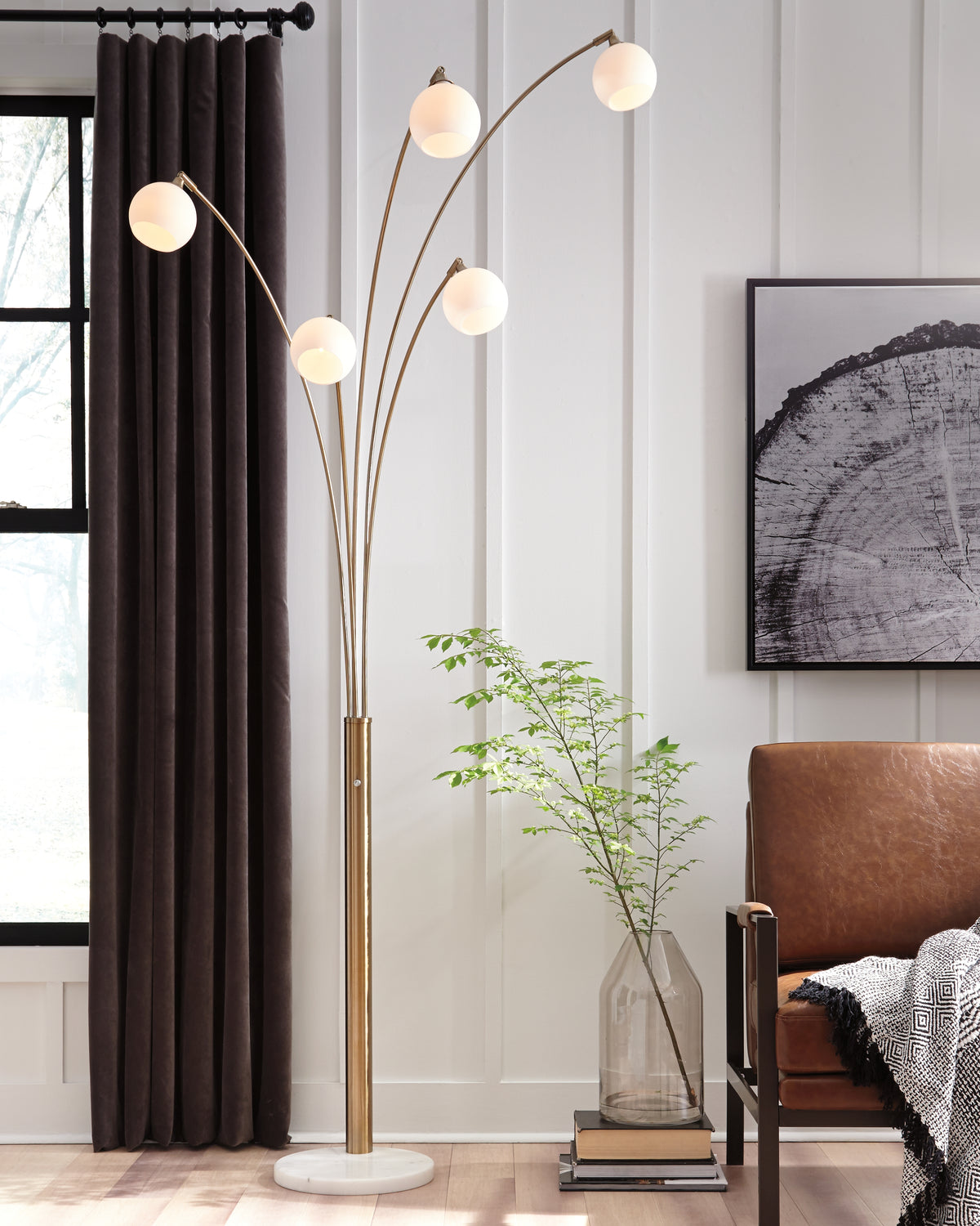 Prime Furniture - Ashley Furniture - Taliya Lighting - Metal Arc Lamp (1/CN) / Champagne/White - L725119