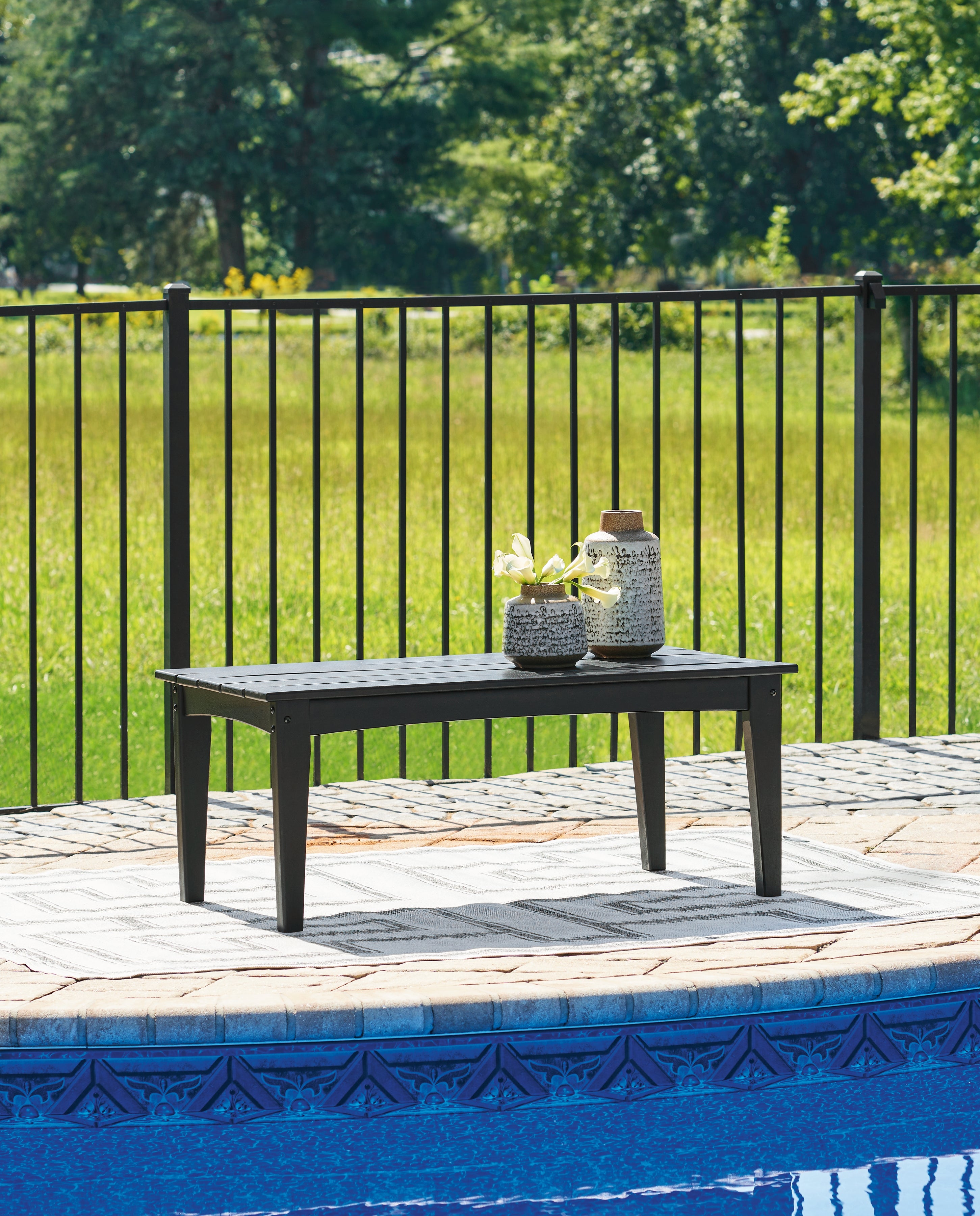 Prime Furniture - Ashley Furniture - Hyland wave Outdoor - Rectangular Cocktail Table / Black - P108-701