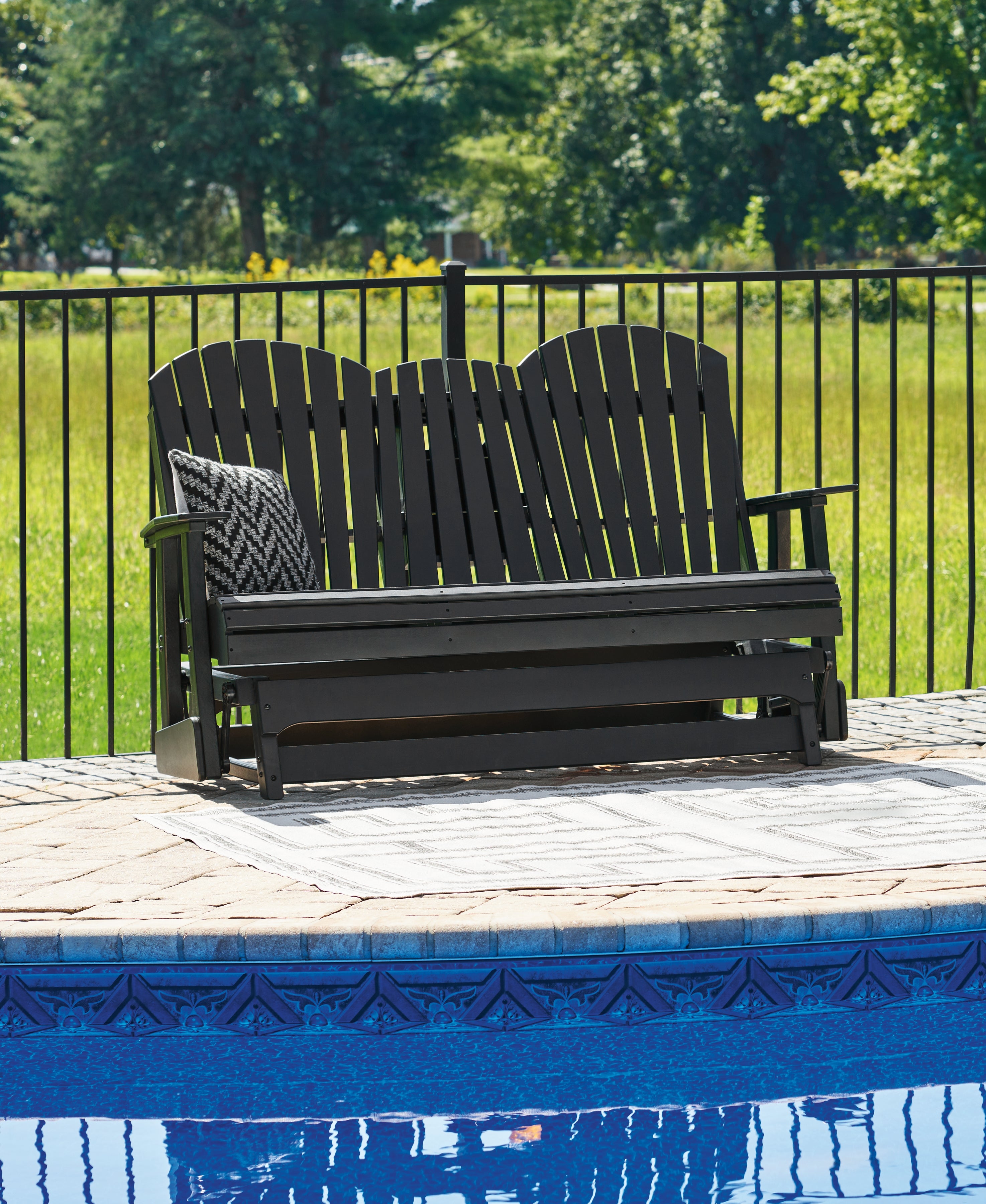 Prime Furniture - Ashley Furniture - Hyland wave Outdoor - Glider Loveseat / Black - P108-835