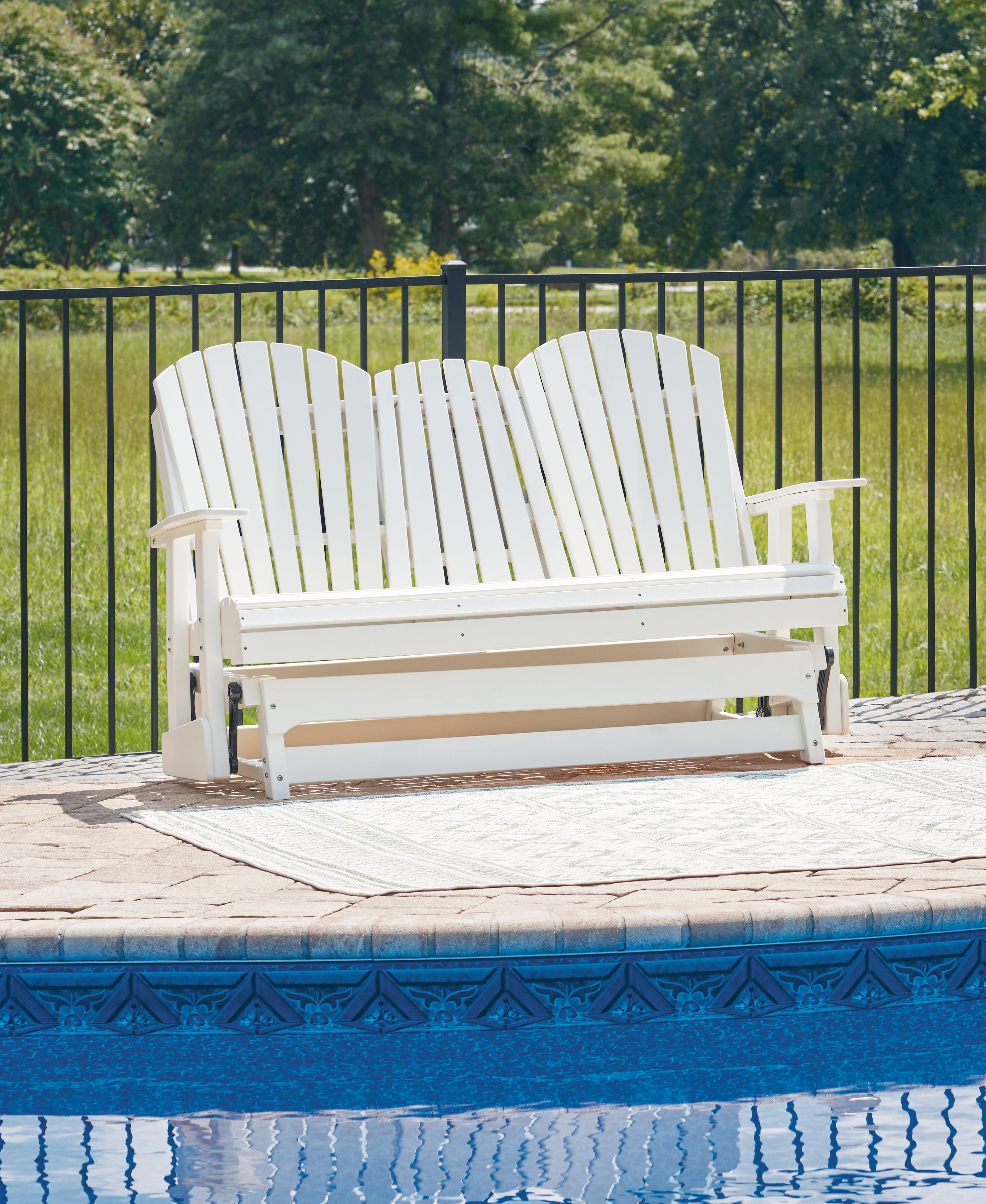 Prime Furniture - Ashley Furniture - Hyland wave Outdoor - Glider Loveseat / White - P111-835