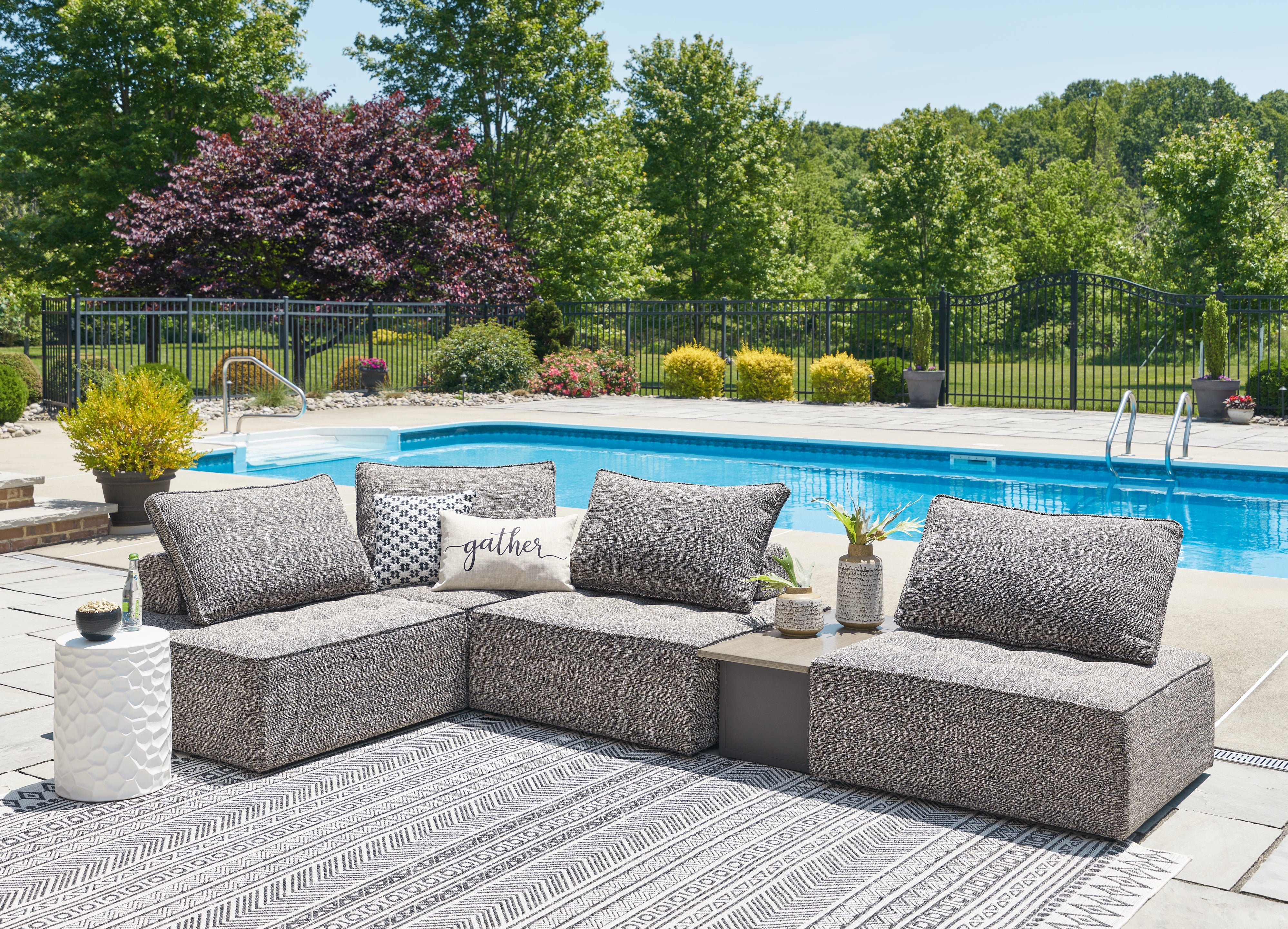 Prime Furniture - Ashley Furniture - Bree Zee Outdoor - 5-Piece Outdoor Sectional / Brown - P160P5