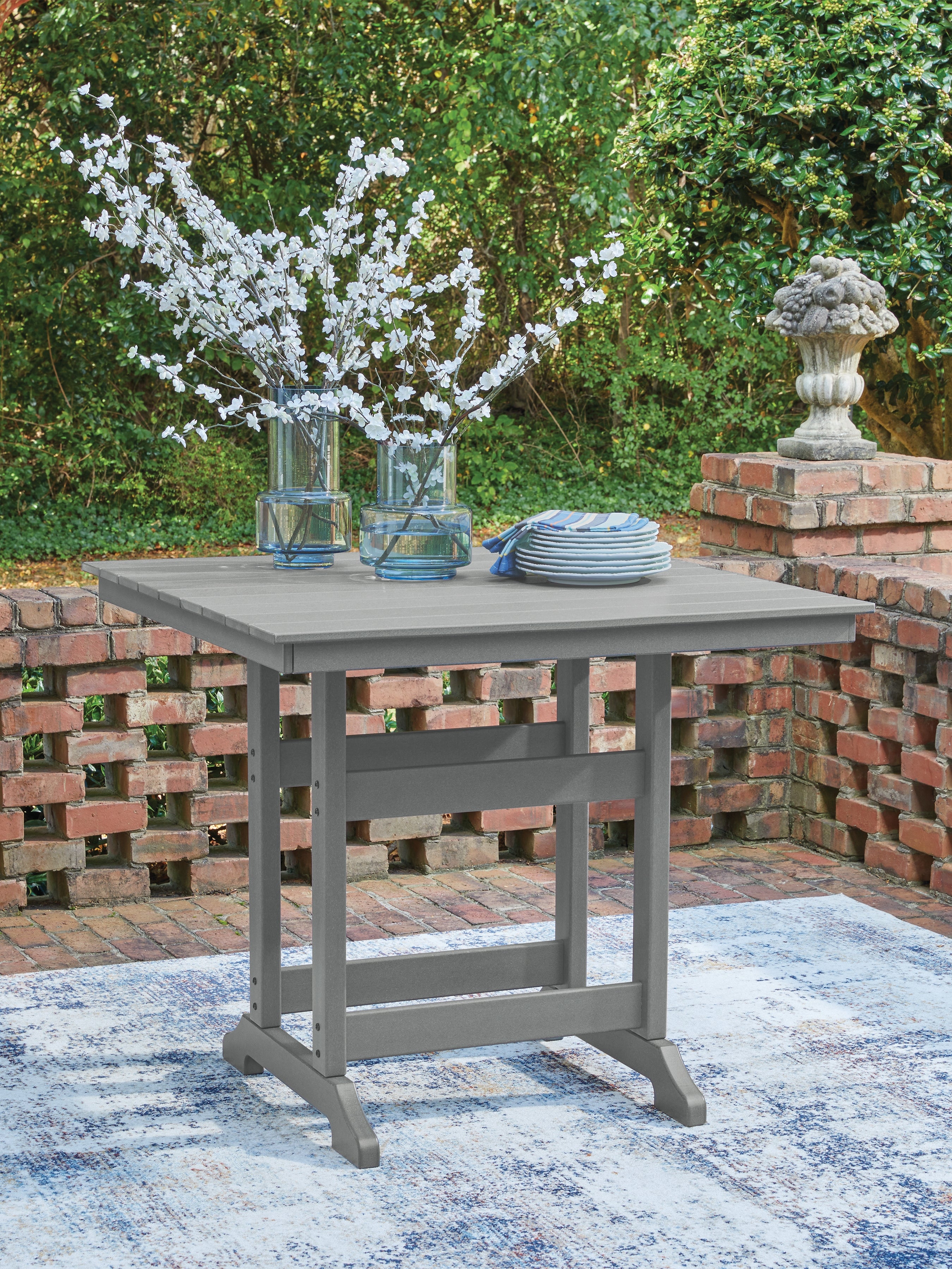 Prime Furniture - Ashley Furniture - Sanctuary Beach Outdoor - Square Counter TBL w/UMB OPT / Dark Gray - PCP227-632