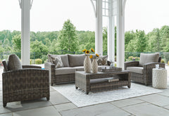 Prime Furniture - Ashley Furniture - Oasis Court Outdoor - Sofa/Chairs/Table Set (4/CN) / Gray - P335-081