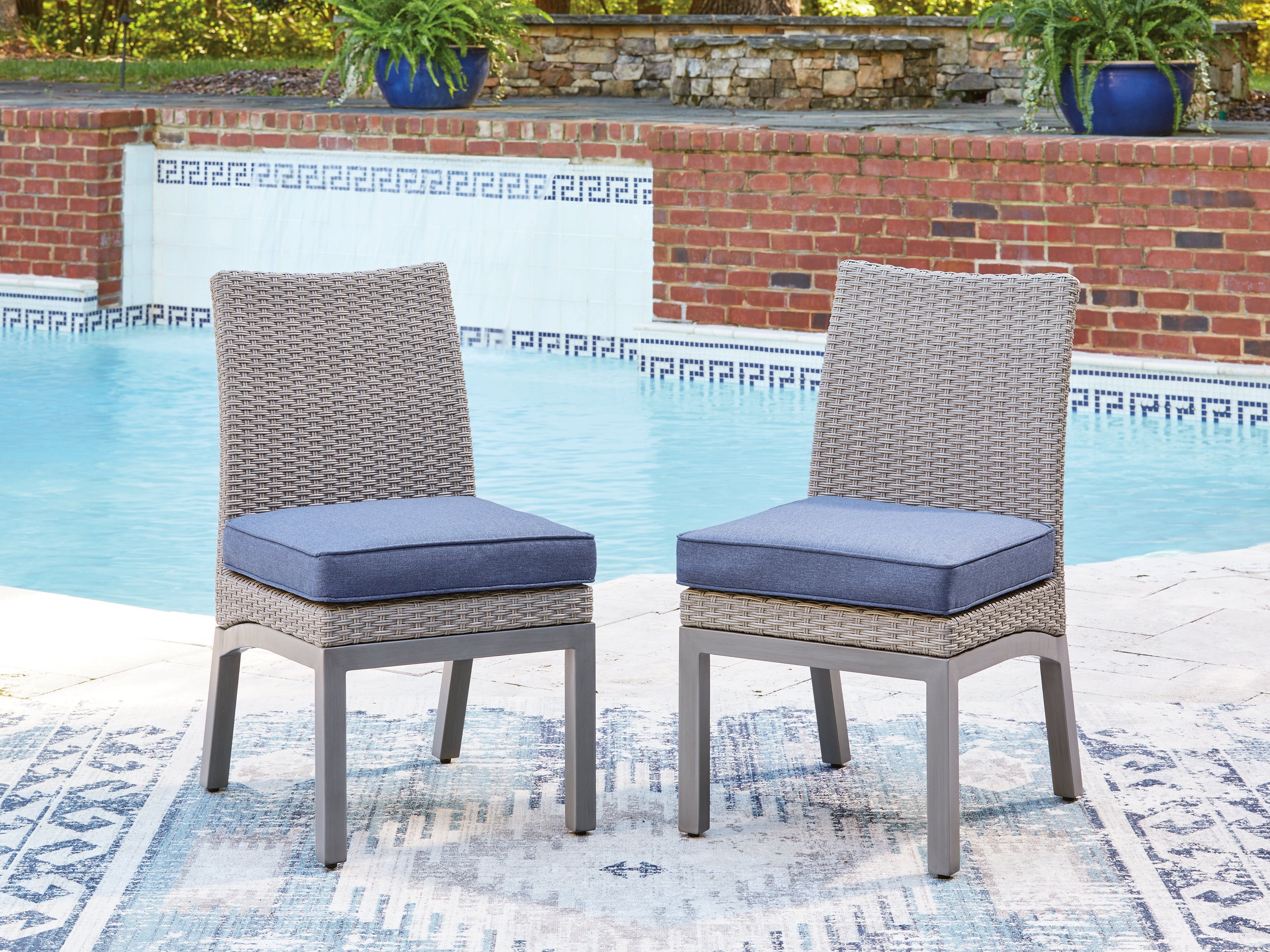 Prime Furniture - Ashley Furniture - Half Moon Beach Outdoor - Side Chair with Cushion (Set of 2) / Blue/Gray - PCP418-601