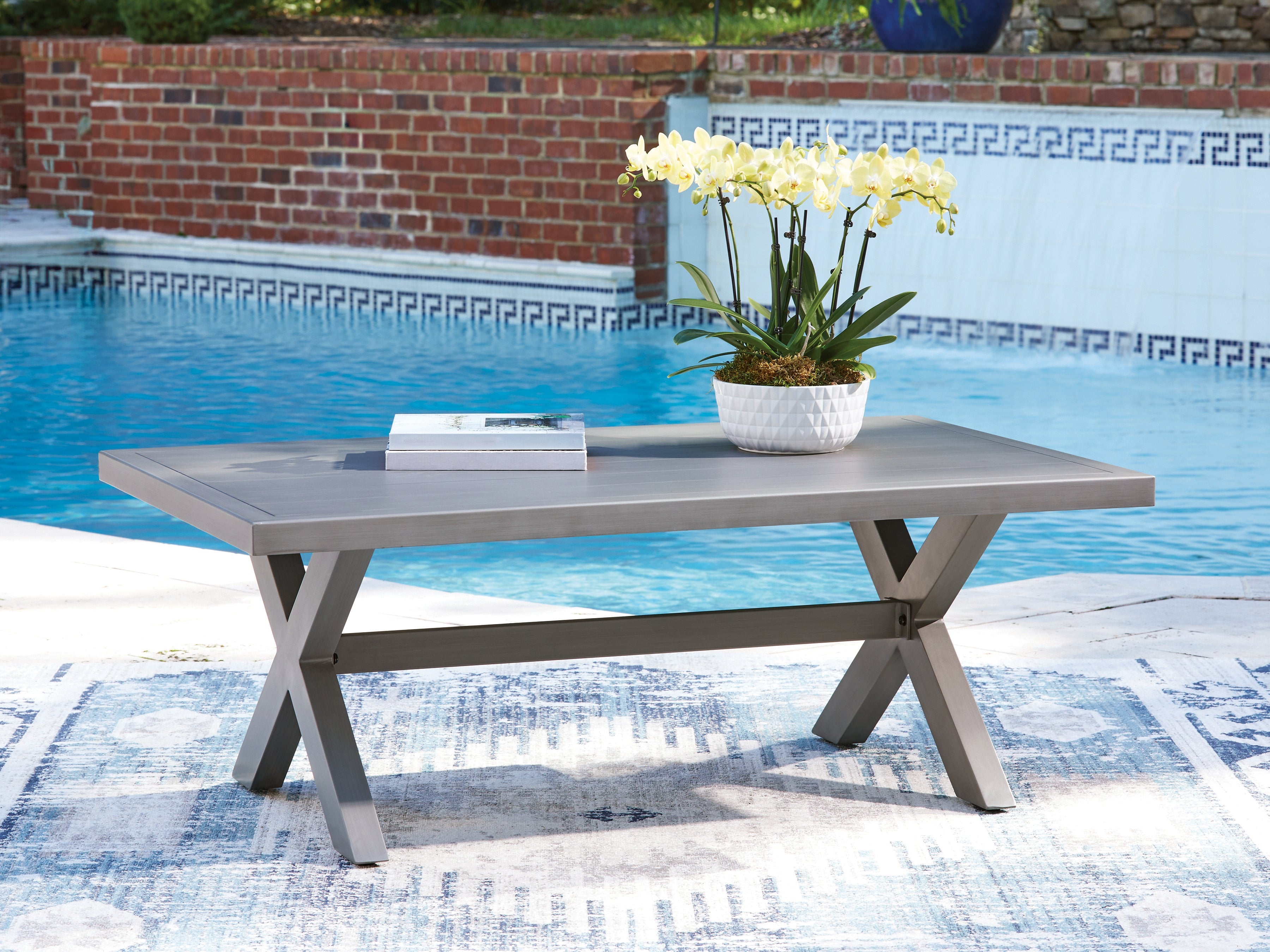 Prime Furniture - Ashley Furniture - Half Moon Beach Outdoor - Rectangular Cocktail Table / Gray - PCP418-701